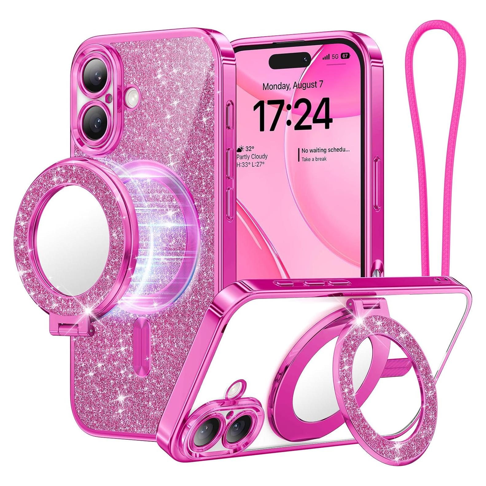 Funda Magnética Meifigno Rosa Brillante para iPhone 16 6.1"