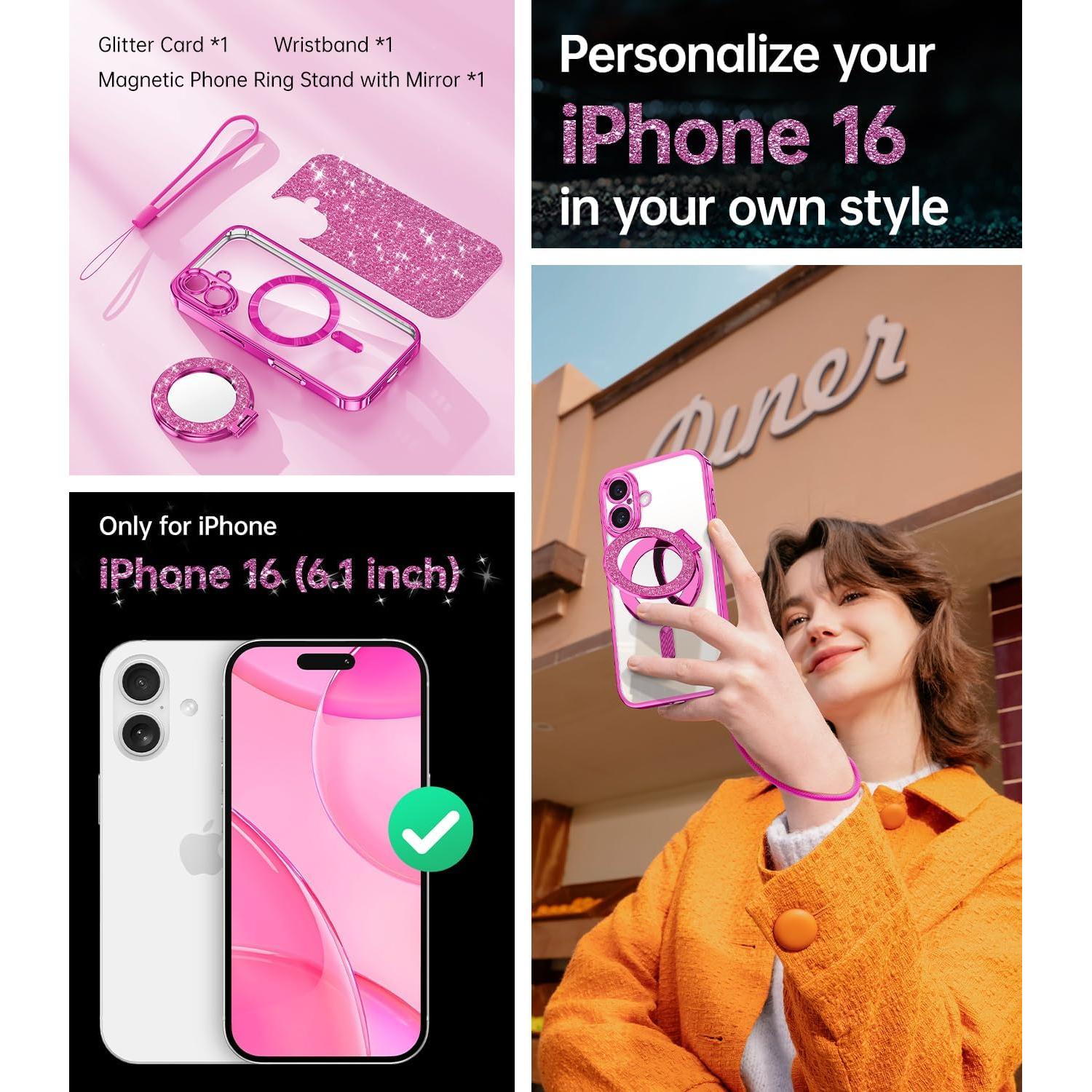 Funda Magnética Meifigno Rosa Brillante para iPhone 16 6.1"