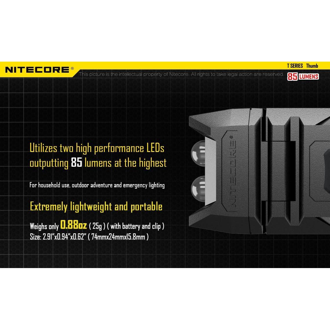 Luz LED Recargable Nitecore Thumb 85 Lúmenes USB Inclinable