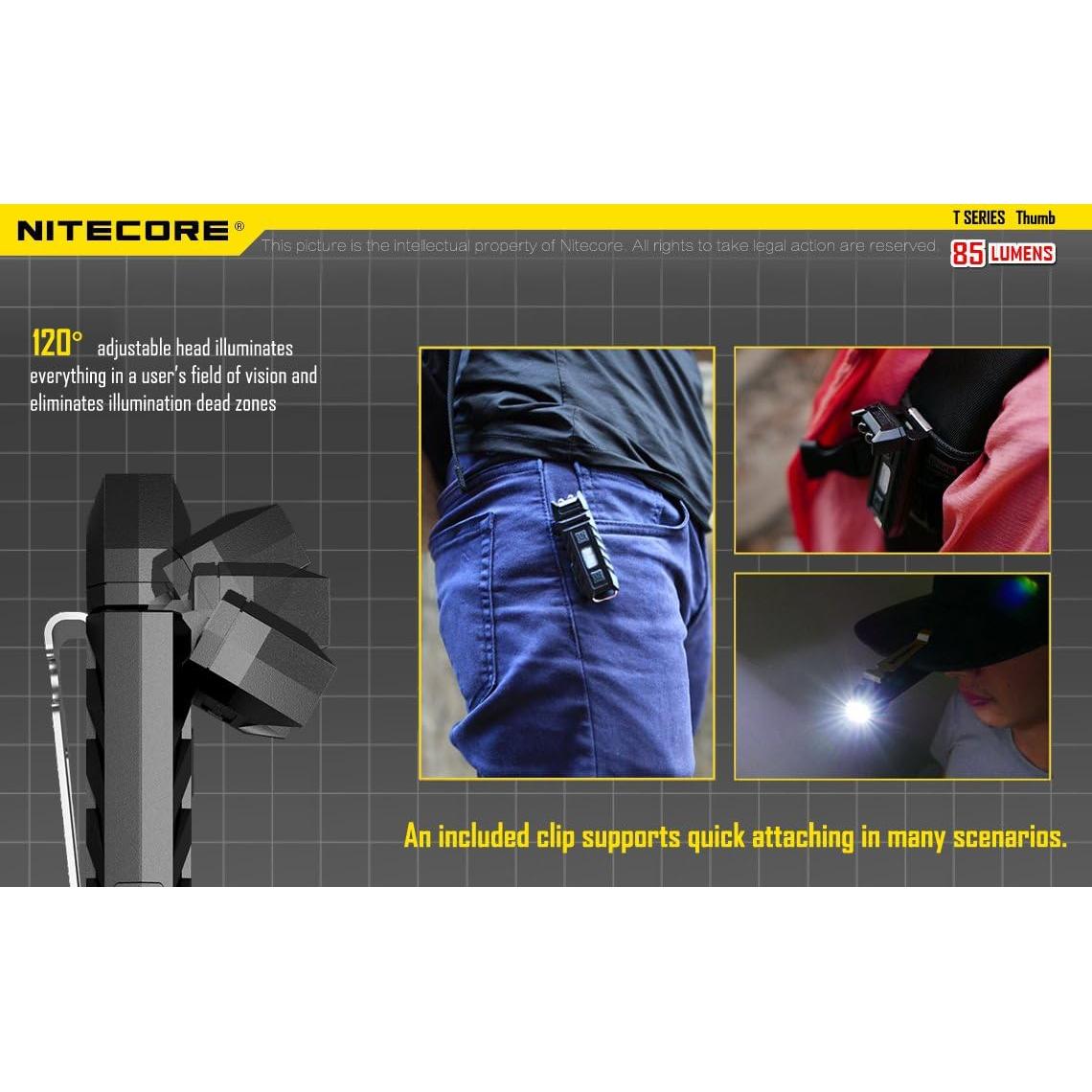 Luz LED Recargable Nitecore Thumb 85 Lúmenes USB Inclinable