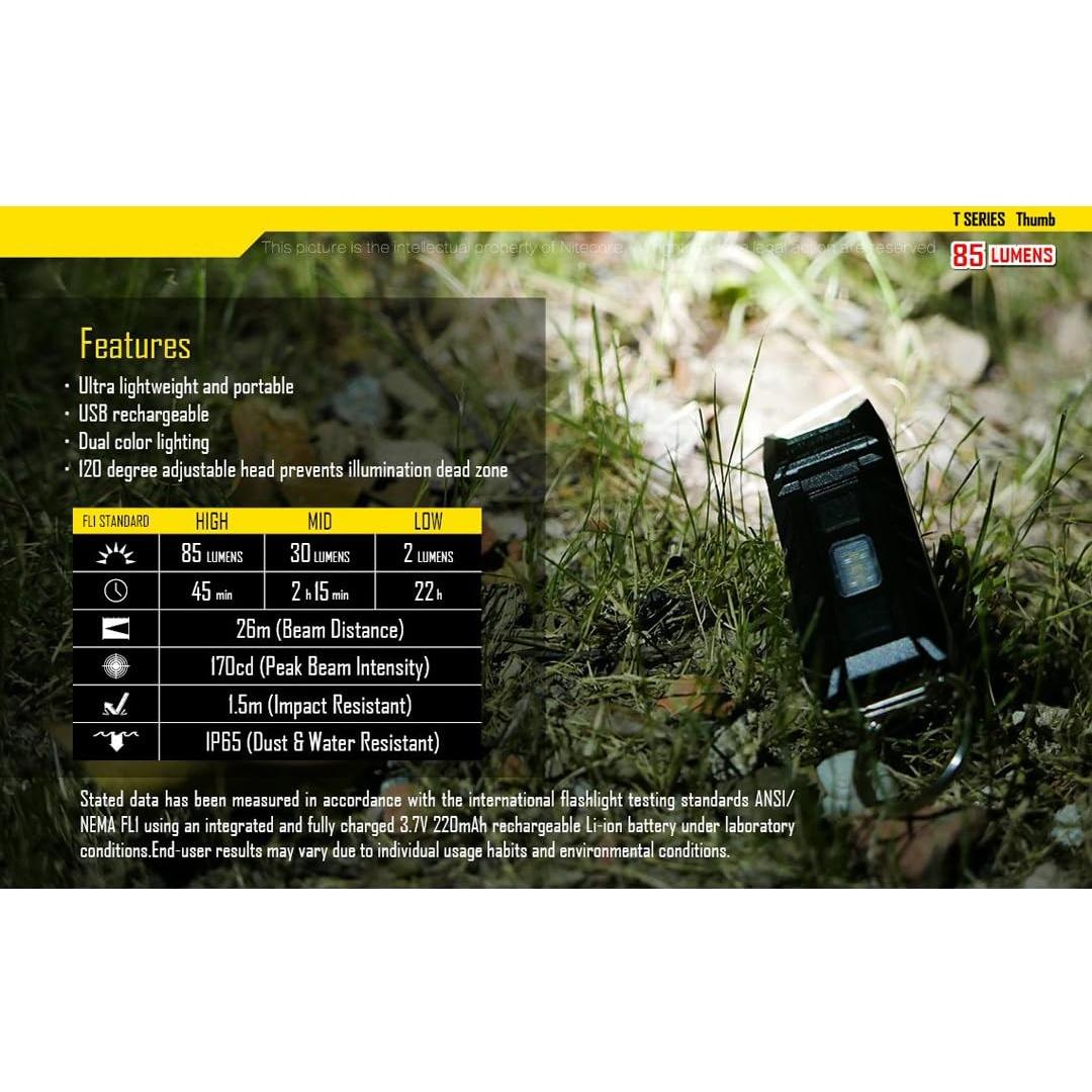 Luz LED Recargable Nitecore Thumb 85 Lúmenes USB Inclinable