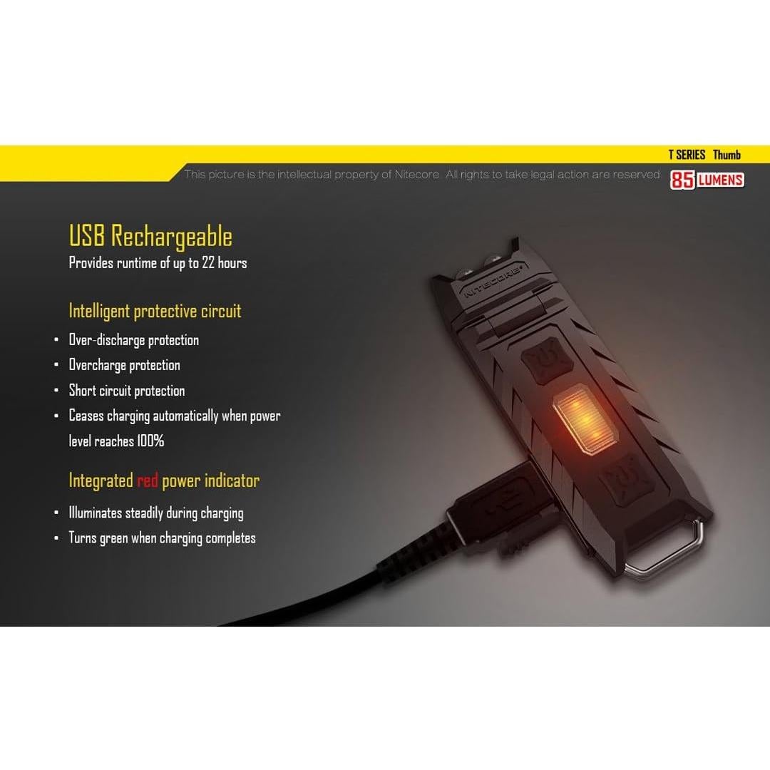 Luz LED Recargable Nitecore Thumb 85 Lúmenes USB Inclinable