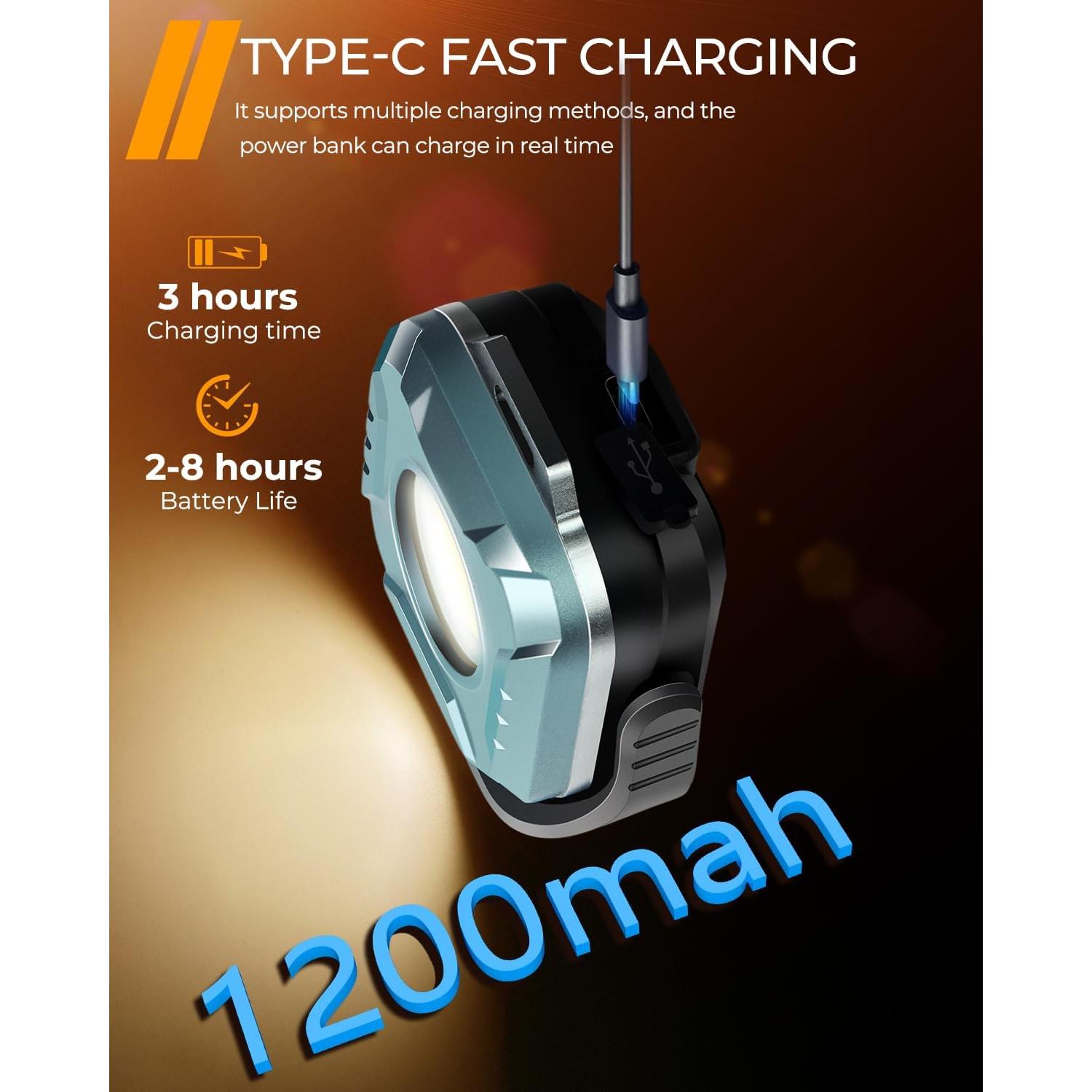 Mini Rechargeable Work Light - Keychain Flashlight 1200mAh 500 Lumens, Led Portable Lamp with Rotatable & Magnet Base for Emergency Light Red, Fishing, Portable Pocket Outdoors Camping