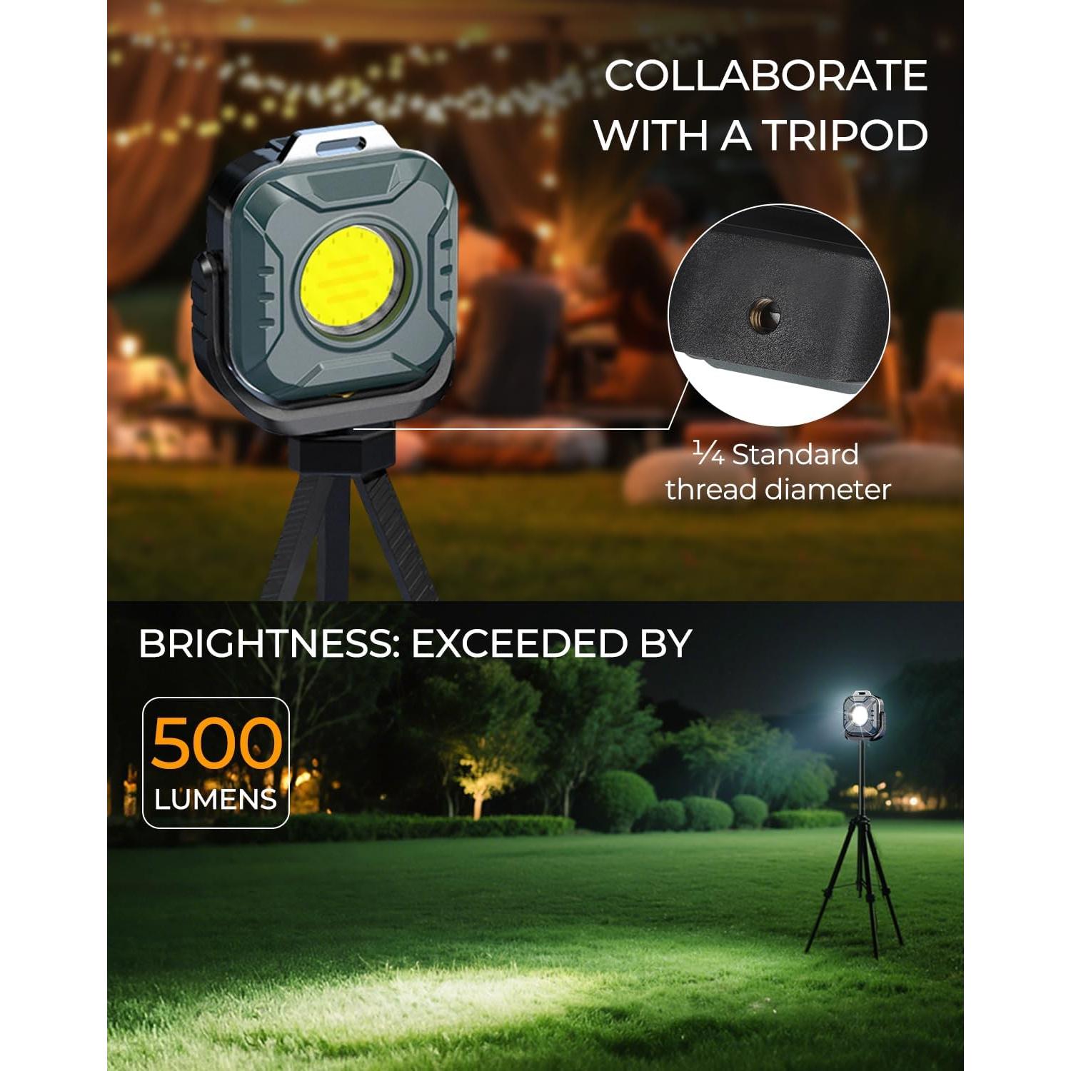 Mini Rechargeable Work Light - Keychain Flashlight 1200mAh 500 Lumens, Led Portable Lamp with Rotatable & Magnet Base for Emergency Light Red, Fishing, Portable Pocket Outdoors Camping