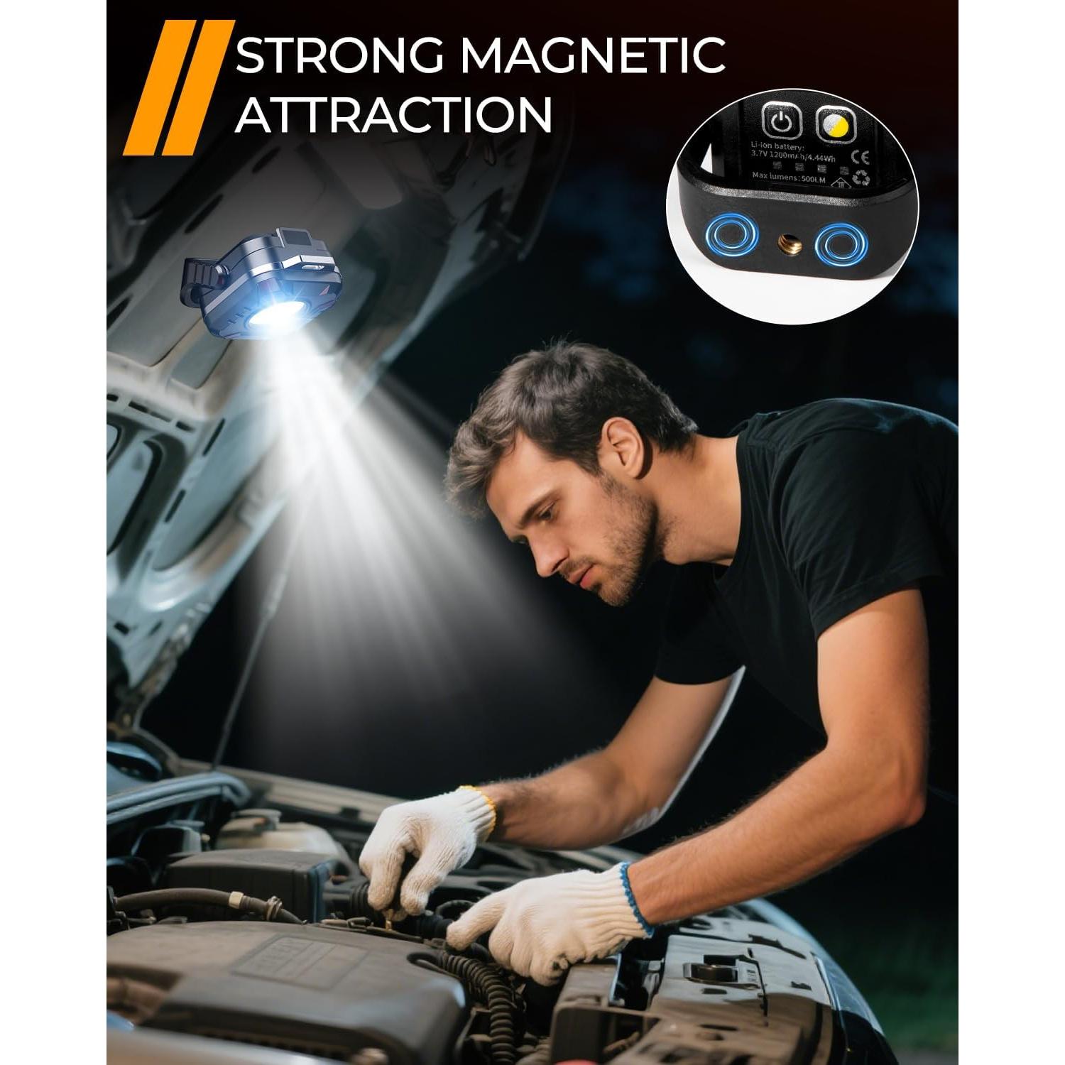 Mini Rechargeable Work Light - Keychain Flashlight 1200mAh 500 Lumens, Led Portable Lamp with Rotatable & Magnet Base for Emergency Light Red, Fishing, Portable Pocket Outdoors Camping