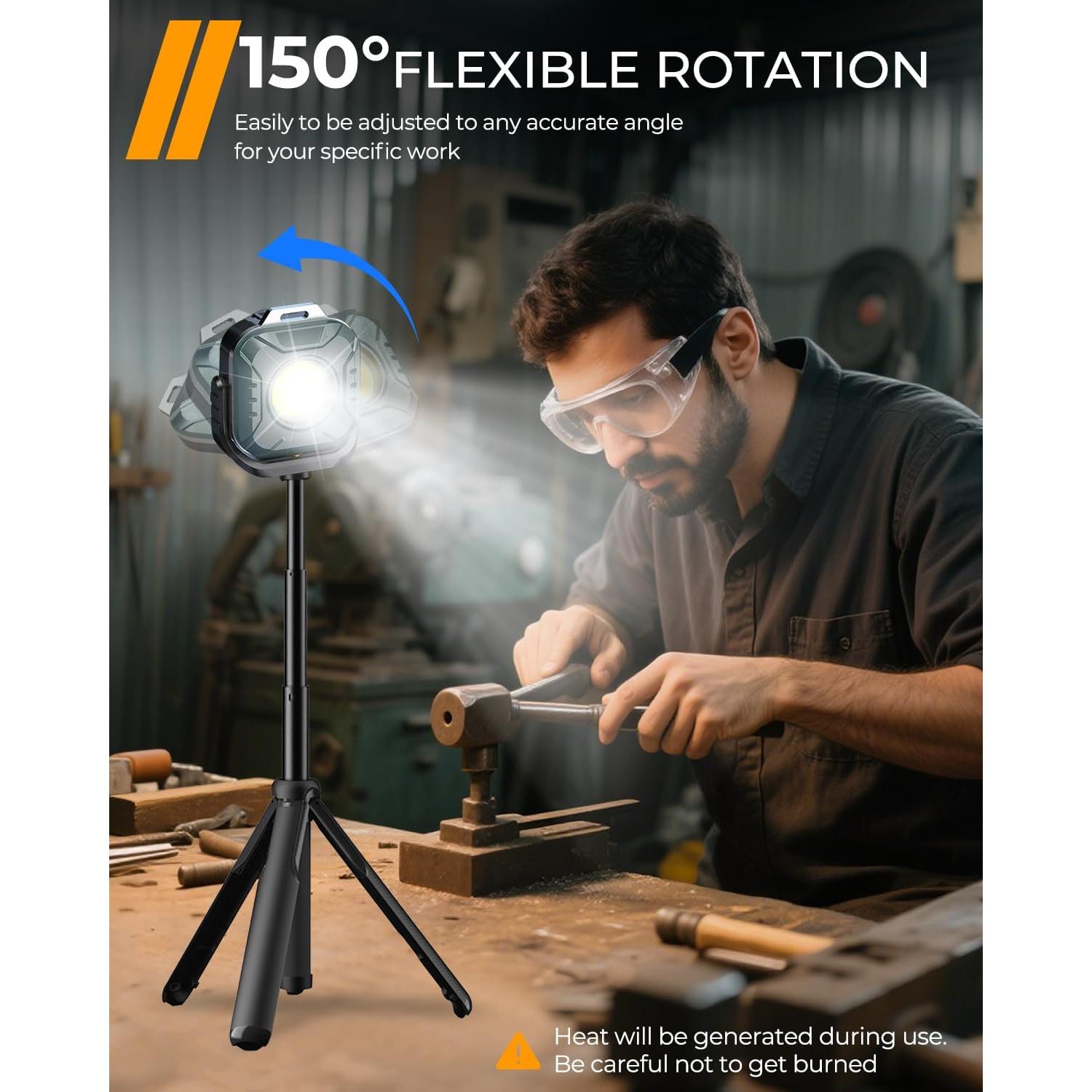 Mini Rechargeable Work Light - Keychain Flashlight 1200mAh 500 Lumens, Led Portable Lamp with Rotatable & Magnet Base for Emergency Light Red, Fishing, Portable Pocket Outdoors Camping