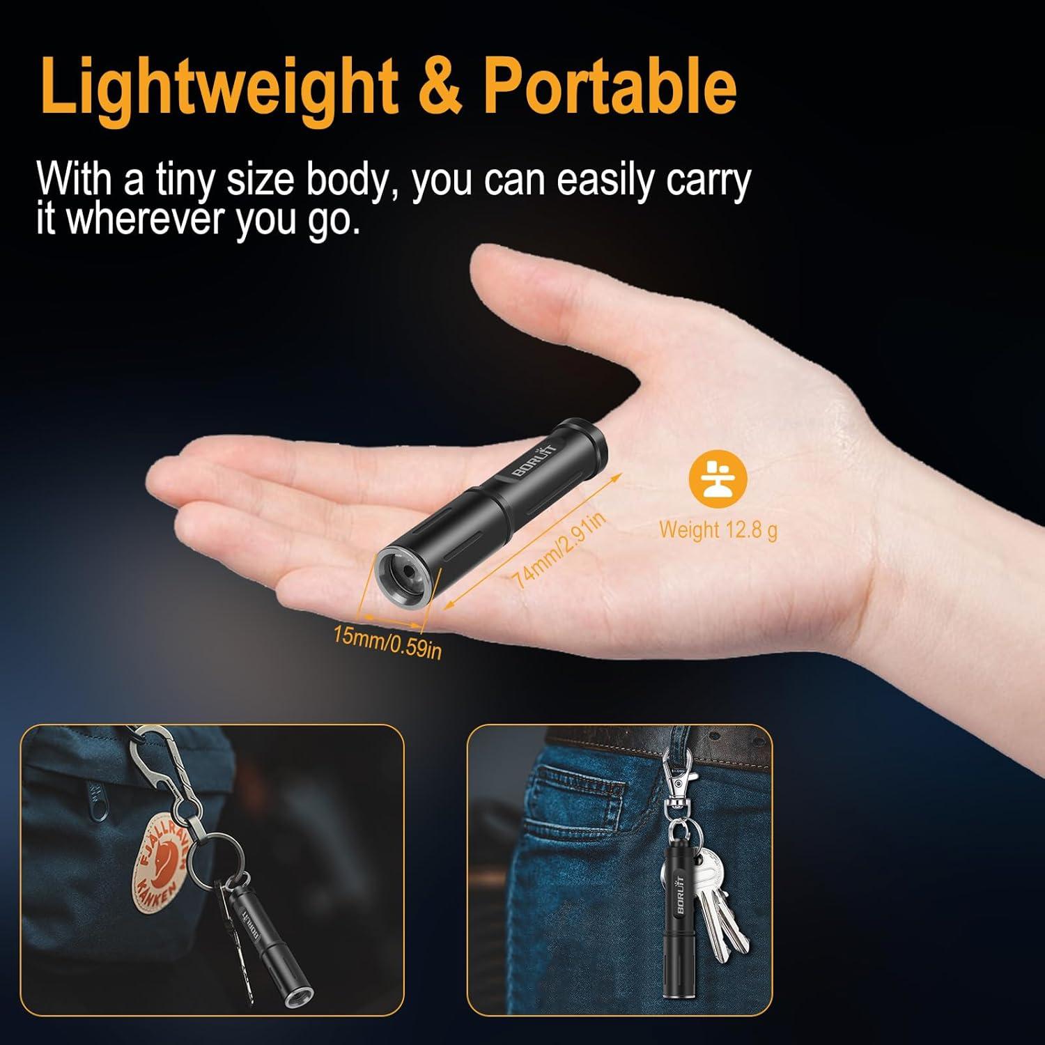 Linterna Mini EDC BORUIT RJ11 LED AAA Impermeable IP67