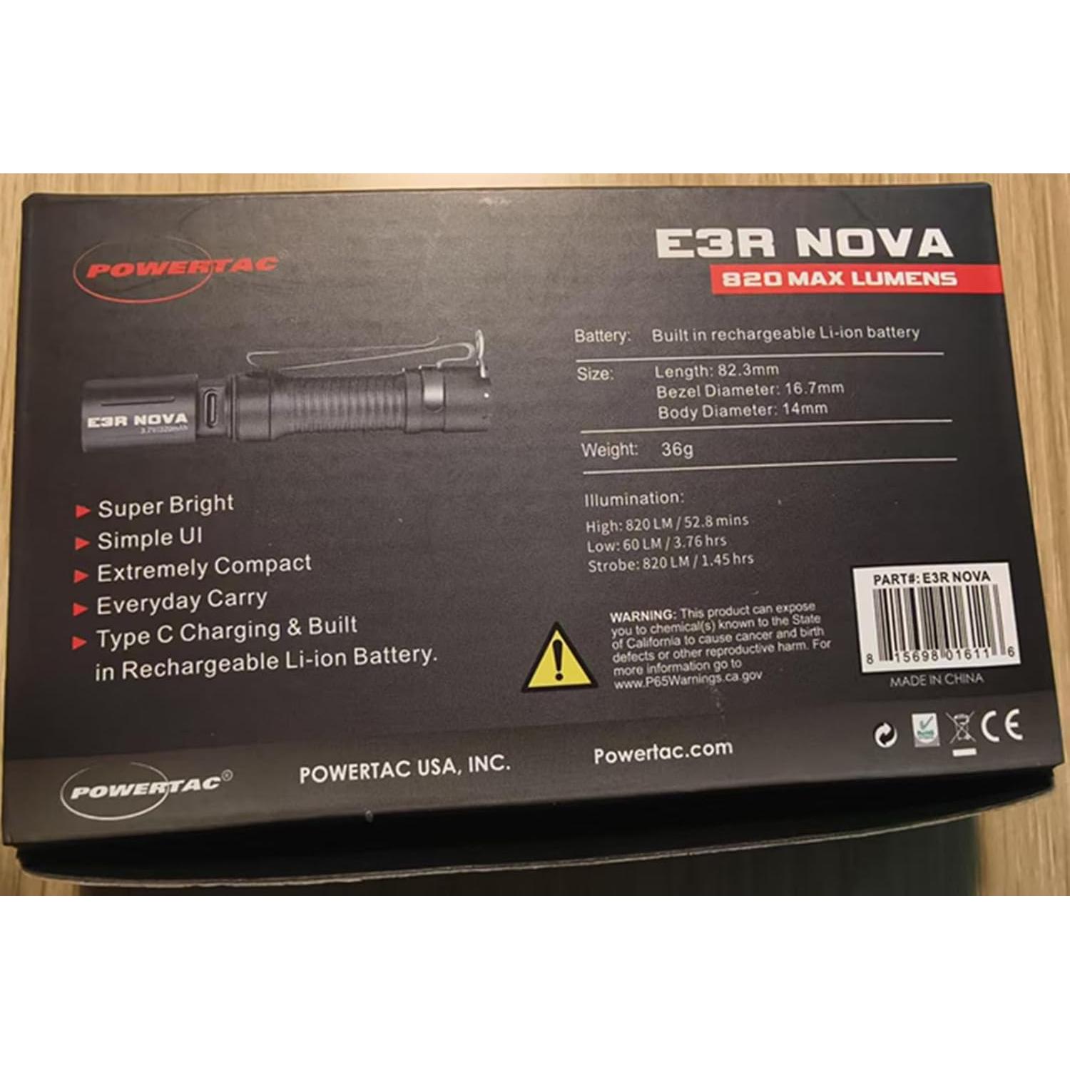 Linterna Compacta Powertac E3R Nova 820 Lúmenes Recargable