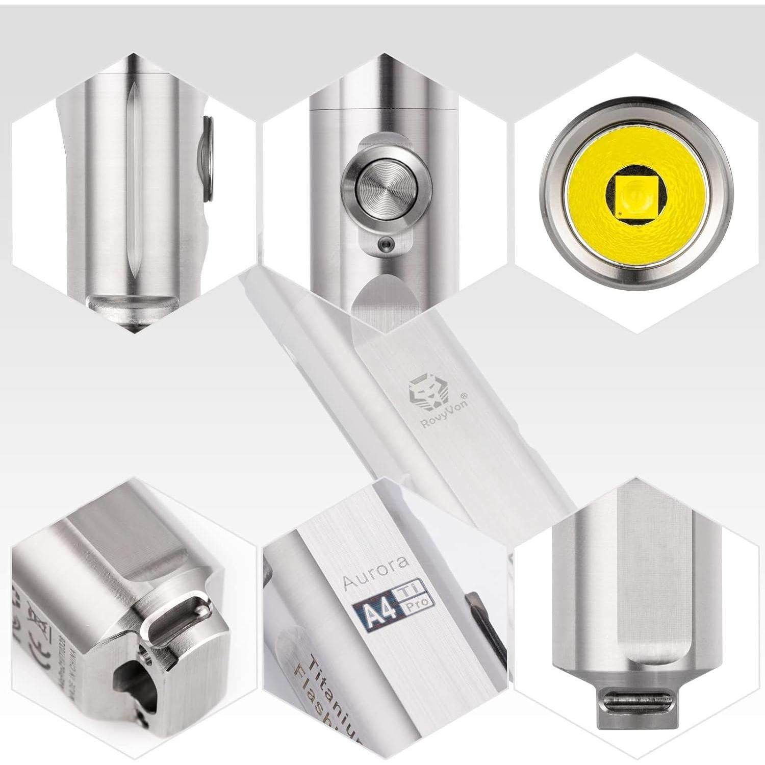 Linterna de Llavero RovyVon A4 Pro Titanio 650 Lúmenes USB-C