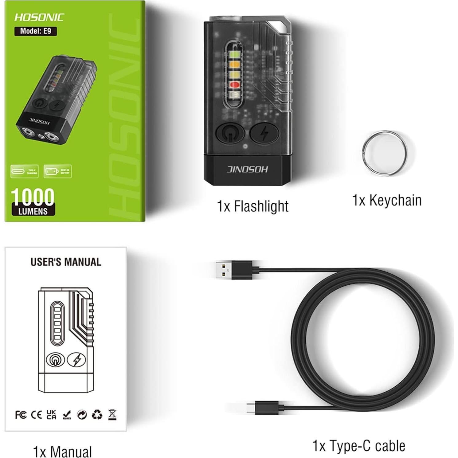 Linterna EDC HOSONIC E9 Recargable UV 1000 Lúmenes IPX4
