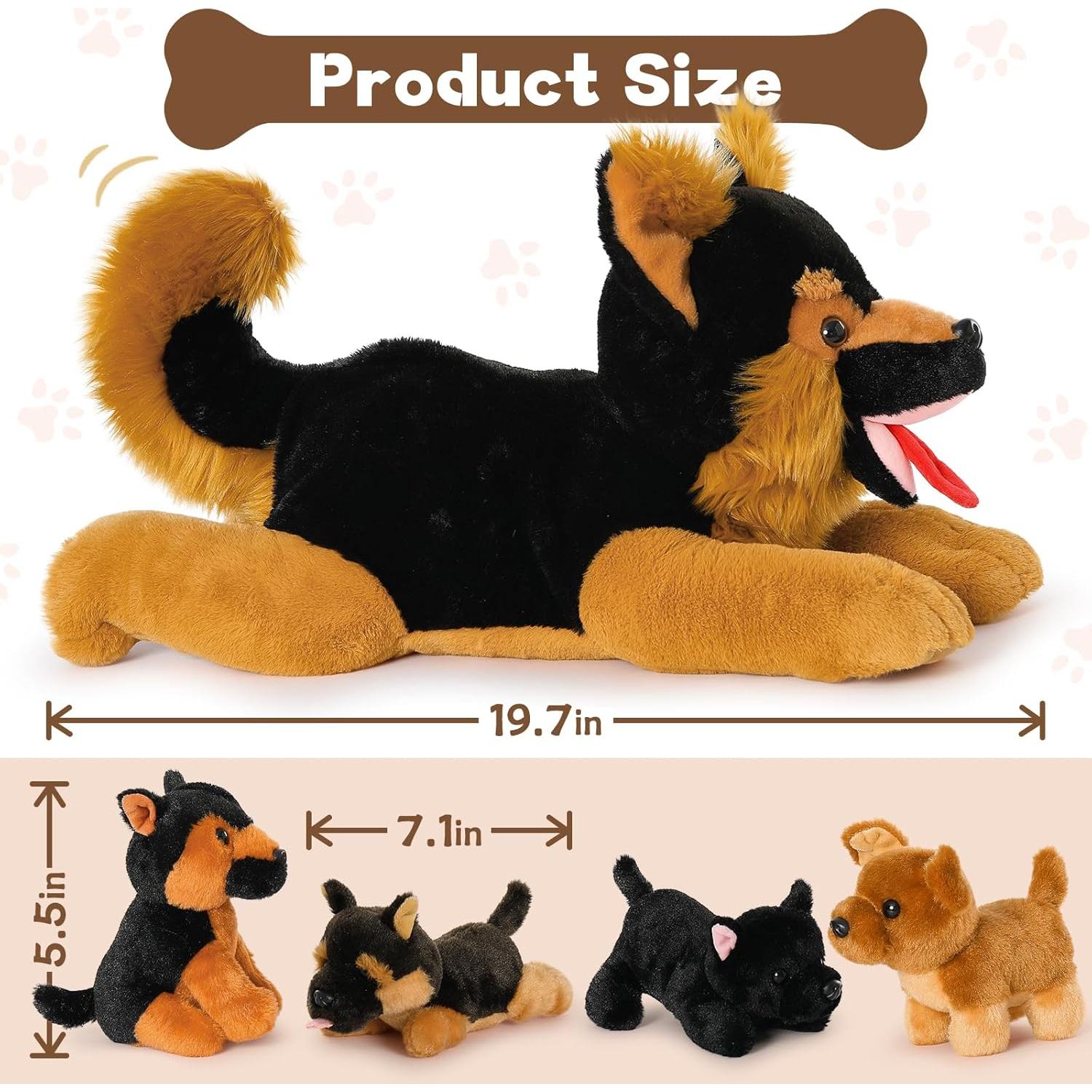 Peluche Pastor Alemán Gigante 50 cm con 4 Bebés