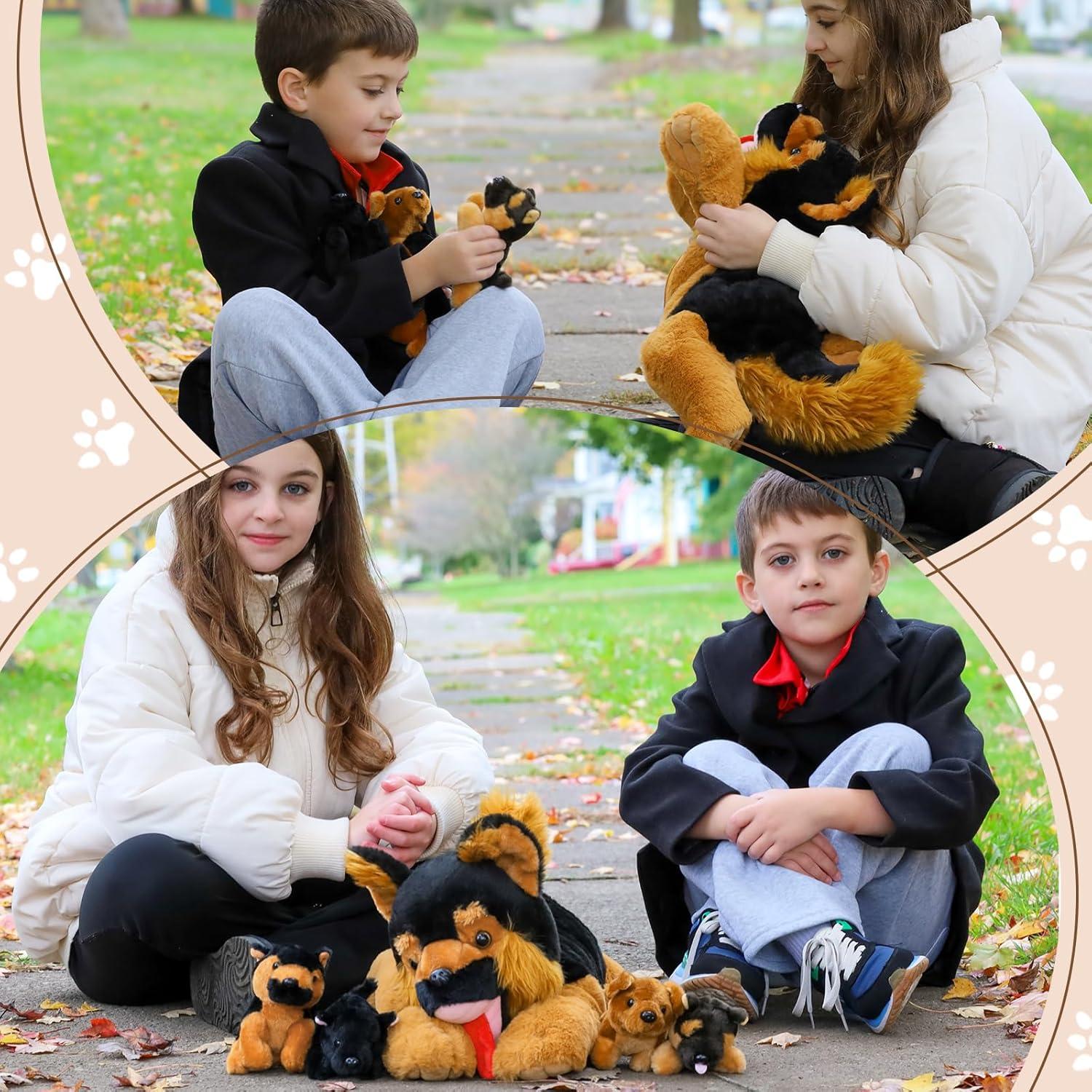 Peluche Pastor Alemán Gigante 50 cm con 4 Bebés