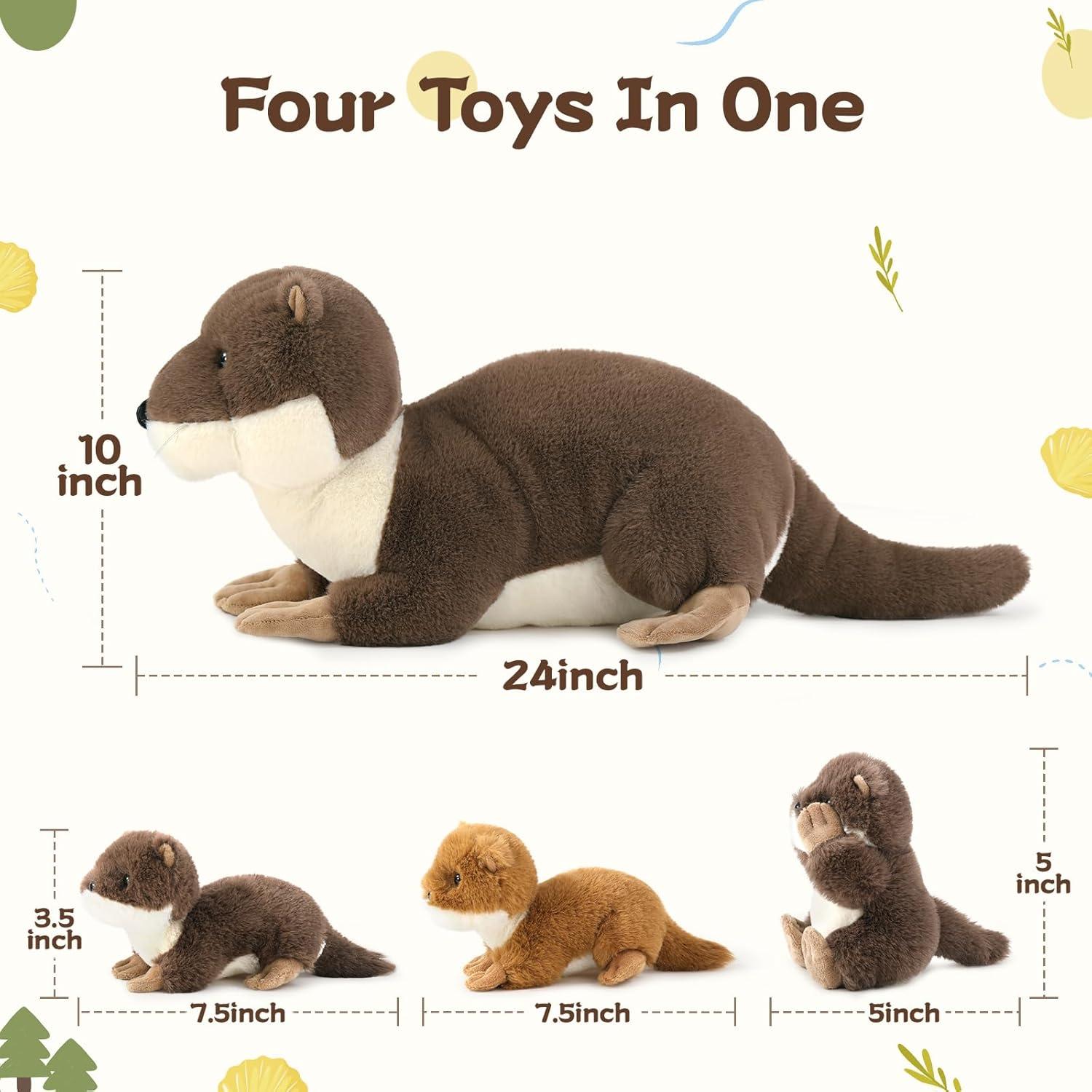 Juego de 4 Piezas de Peluche Nutria BENINY - 1 Mamá 3 Bebés