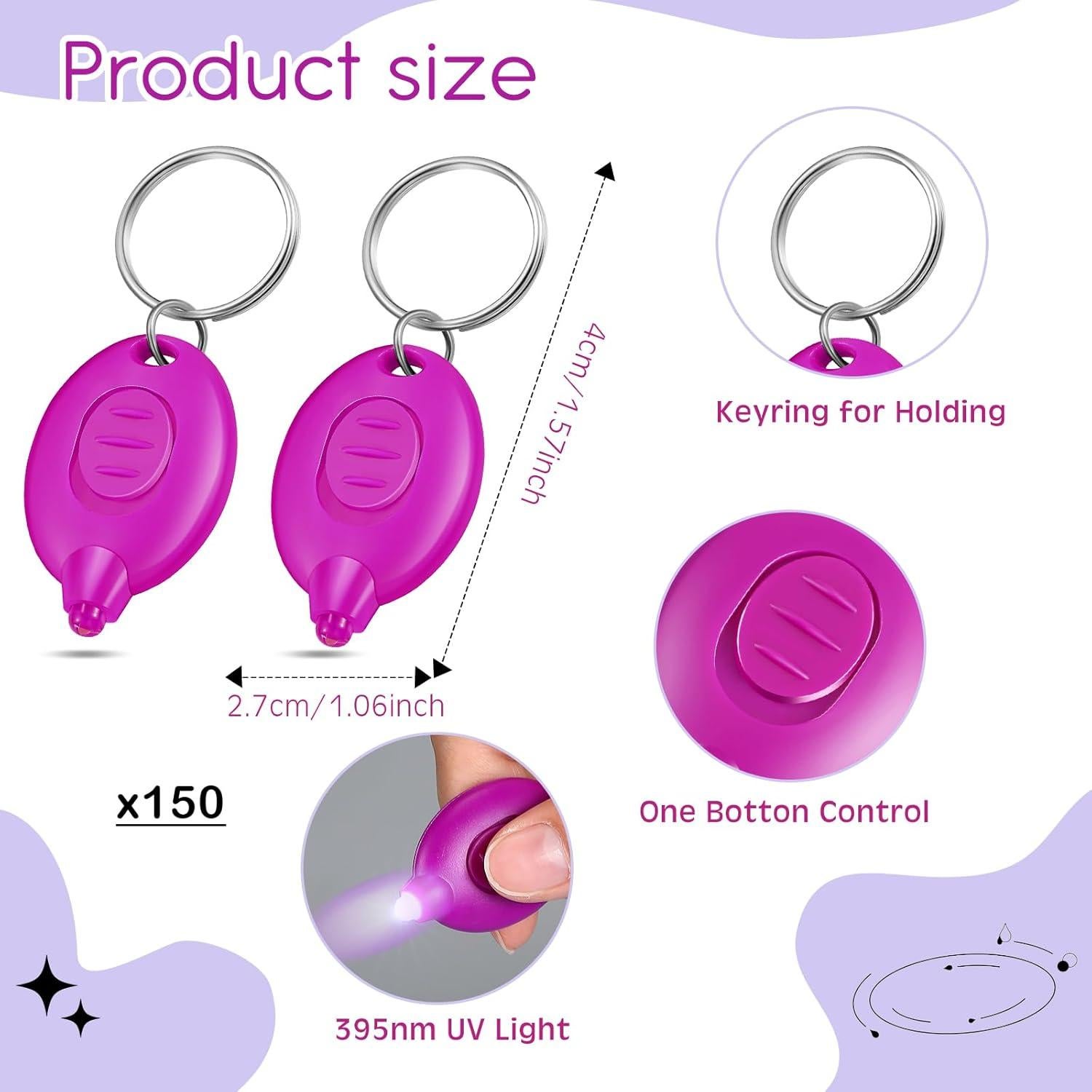 150 Mini Linternas UV de Llavero VIHOSE 395nm Portátiles