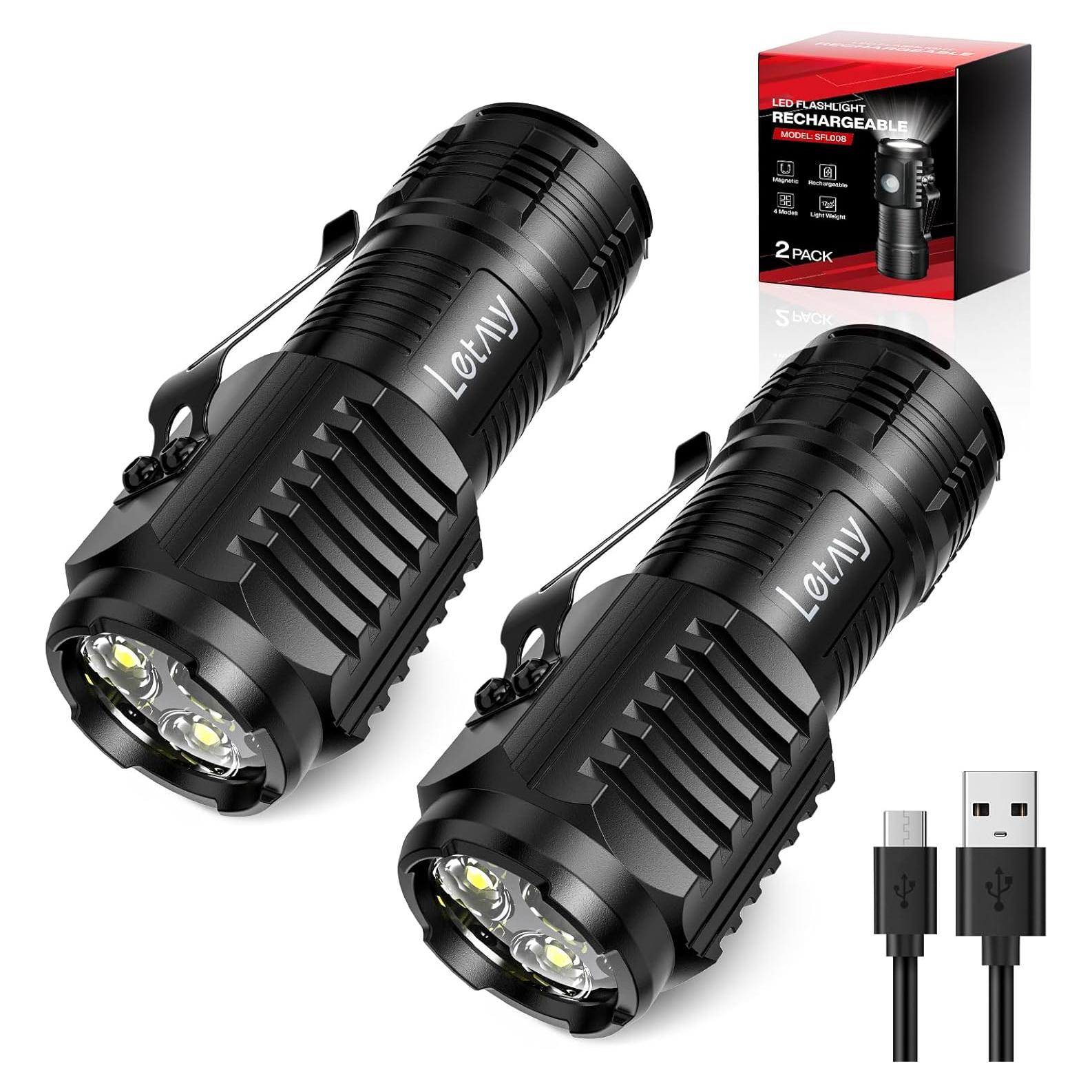 Linternas Mini LED LETMY Recargables con Base Magnética - 2 Pzs