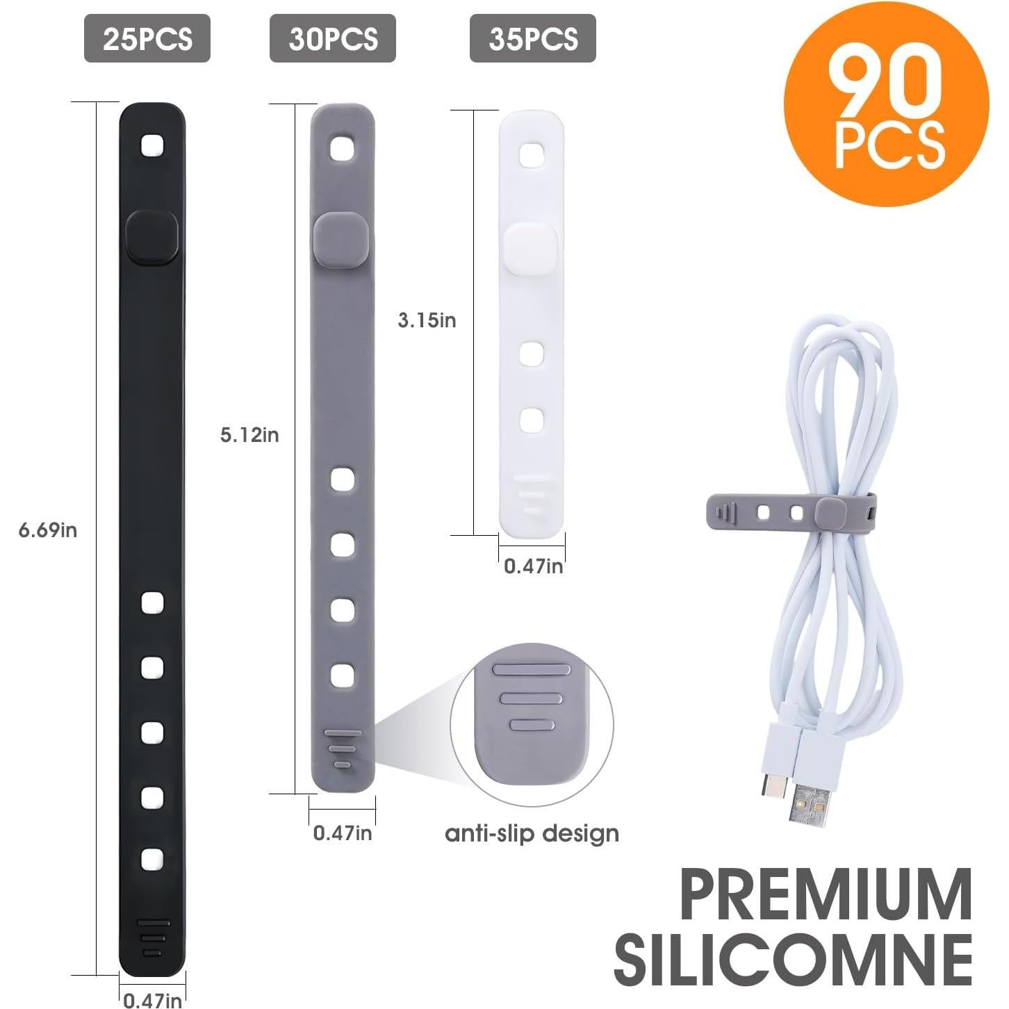 Bridas de Silicona AROIC 90 Pcs Reutilizables Ajustables 3 Colores