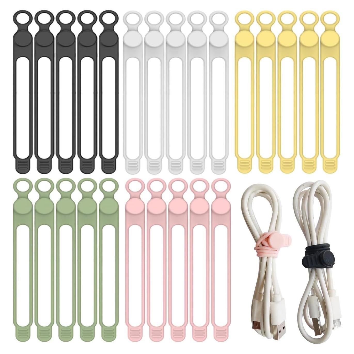 25 Sujetadores de Cable de Silicona XORVIDN Reutilizables 10.67cm