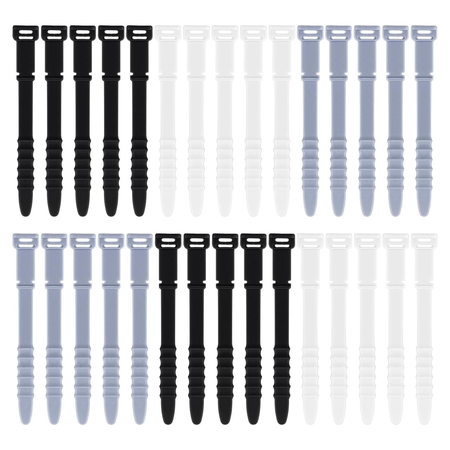 30 Bridas de Silicona Reutilizables 11.4 cm Yuntop - Gris, Blanco, Negro