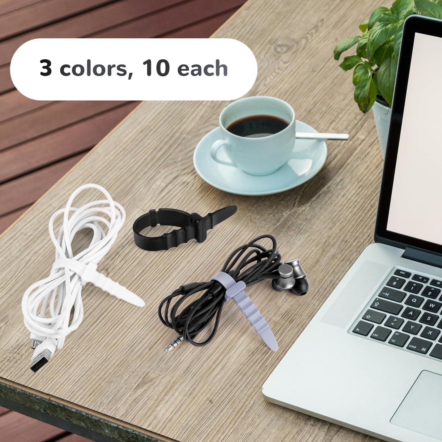 30 Bridas de Silicona Reutilizables 11.4 cm Yuntop - Gris, Blanco, Negro