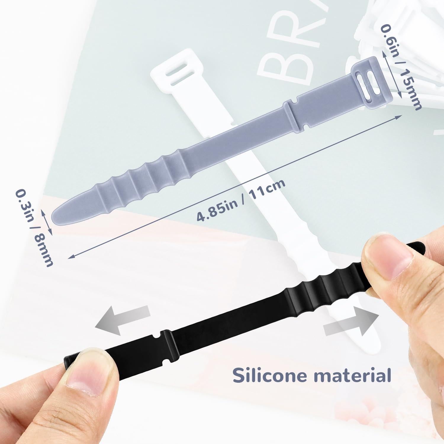 30 Bridas de Silicona Reutilizables 11.4 cm Yuntop - Gris, Blanco, Negro