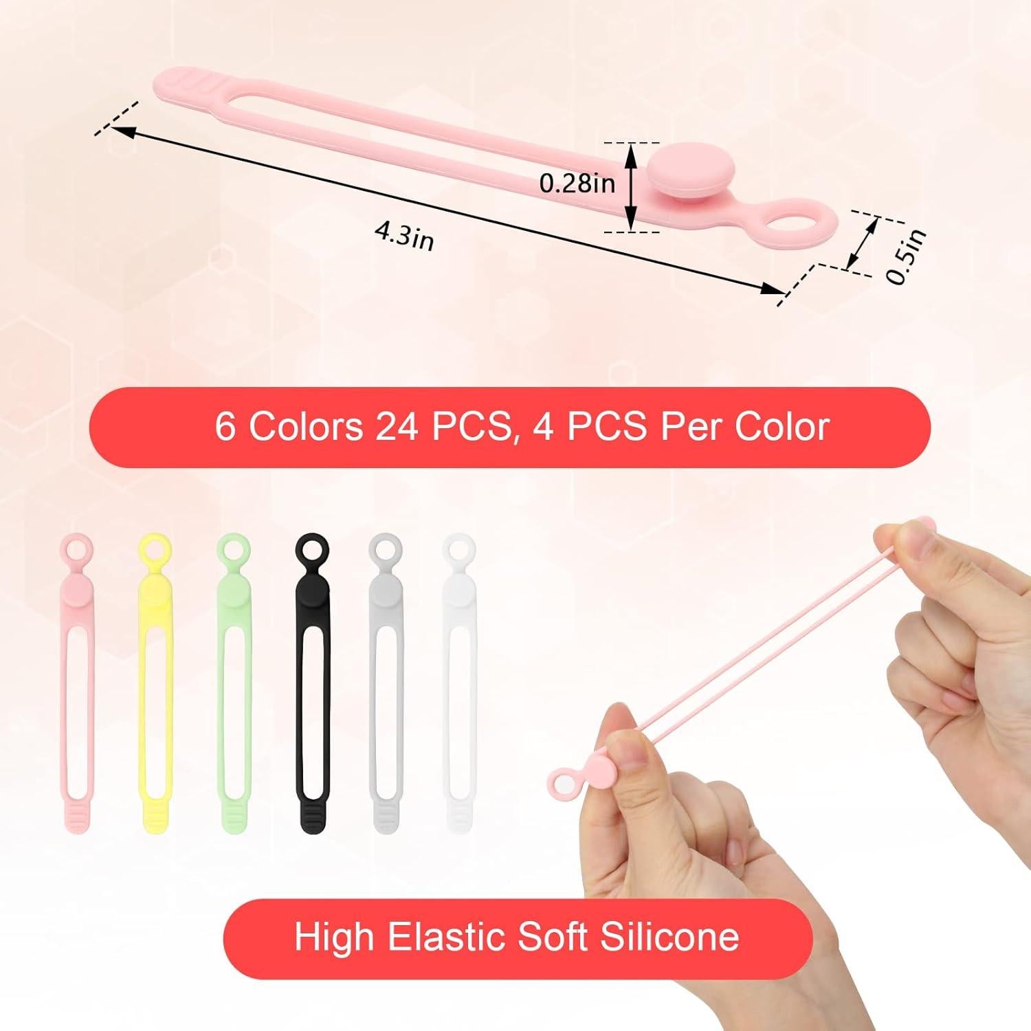 24 Correas de Silicona Catcan Reutilizables para Cables 10.9 cm