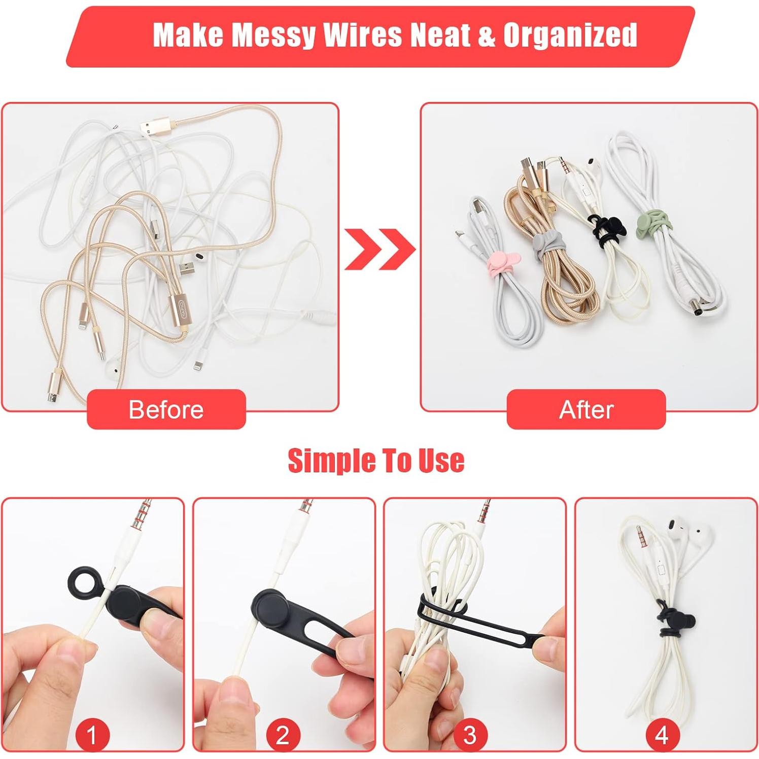 24 Correas de Silicona Catcan Reutilizables para Cables 10.9 cm