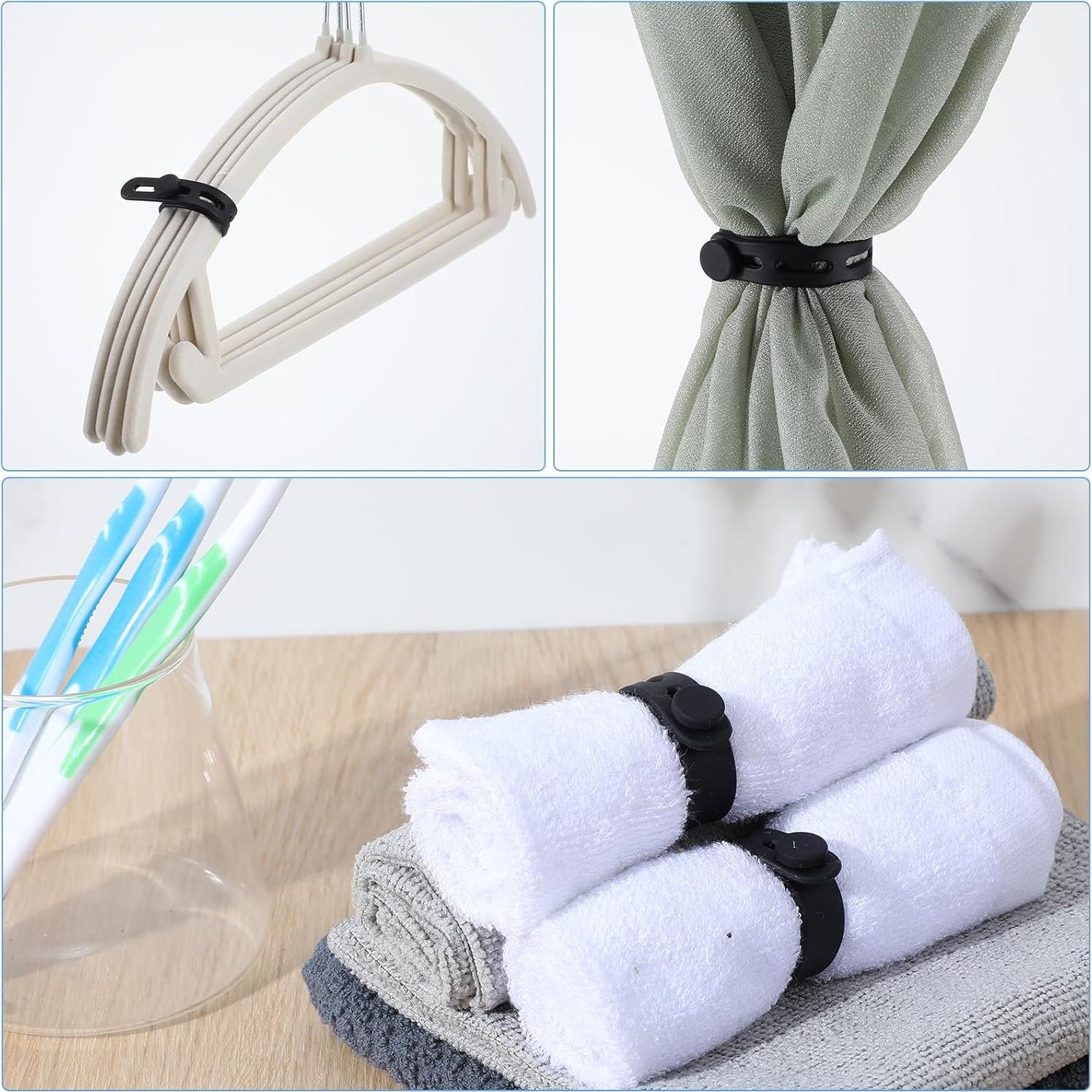 12PCS Silicone Cable Ties Reusable Cord Ties for Electronics, Data Cable Organizer, Elastic Cord Wrap for Home Office Travel Use(Black)