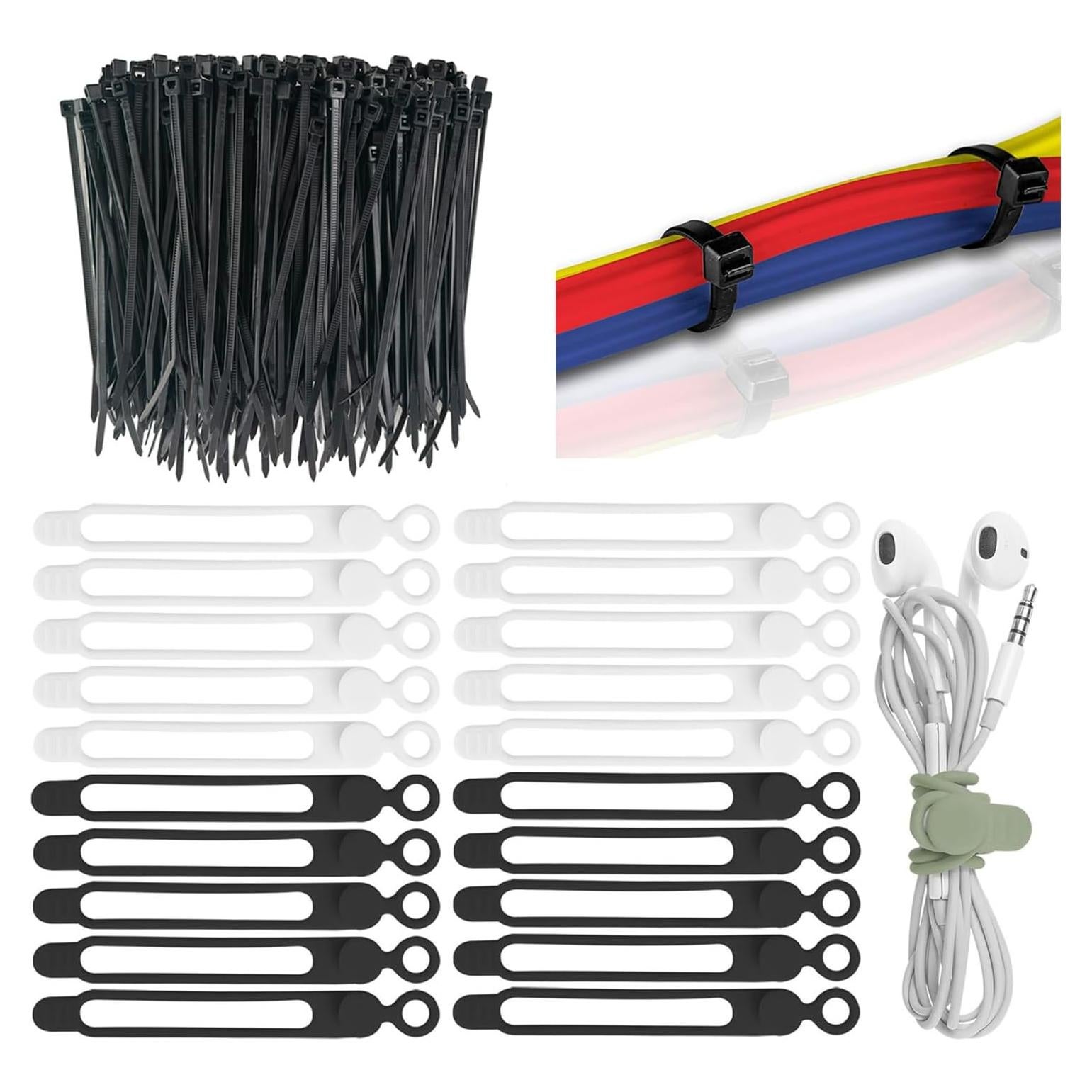 Juego Organizador de Cables 120 Piezas Wahsure - Silicona y Nylon