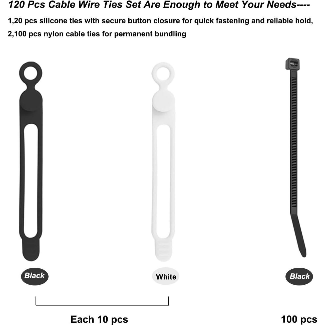 Juego Organizador de Cables 120 Piezas Wahsure - Silicona y Nylon