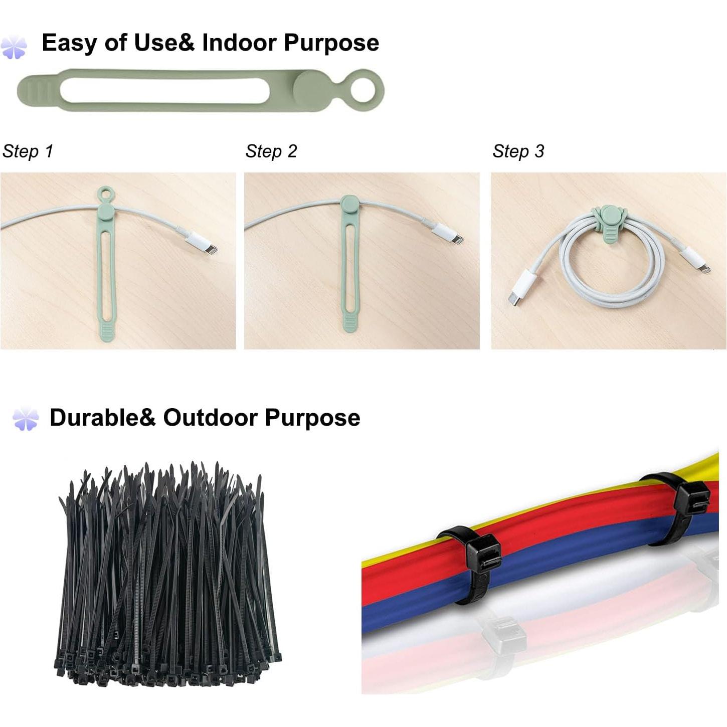 Juego Organizador de Cables 120 Piezas Wahsure - Silicona y Nylon