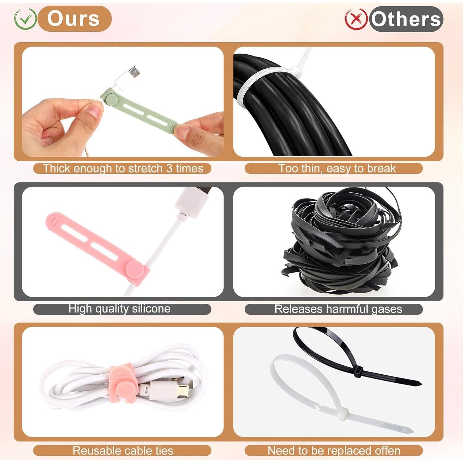 20 Correas de Silicona para Cables Giantree - Organizador Multicolor