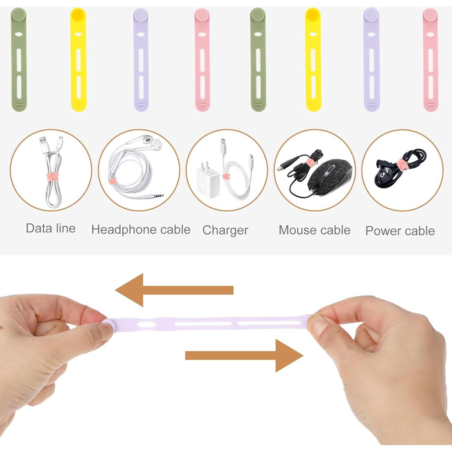 20 Correas de Silicona para Cables Giantree - Organizador Multicolor