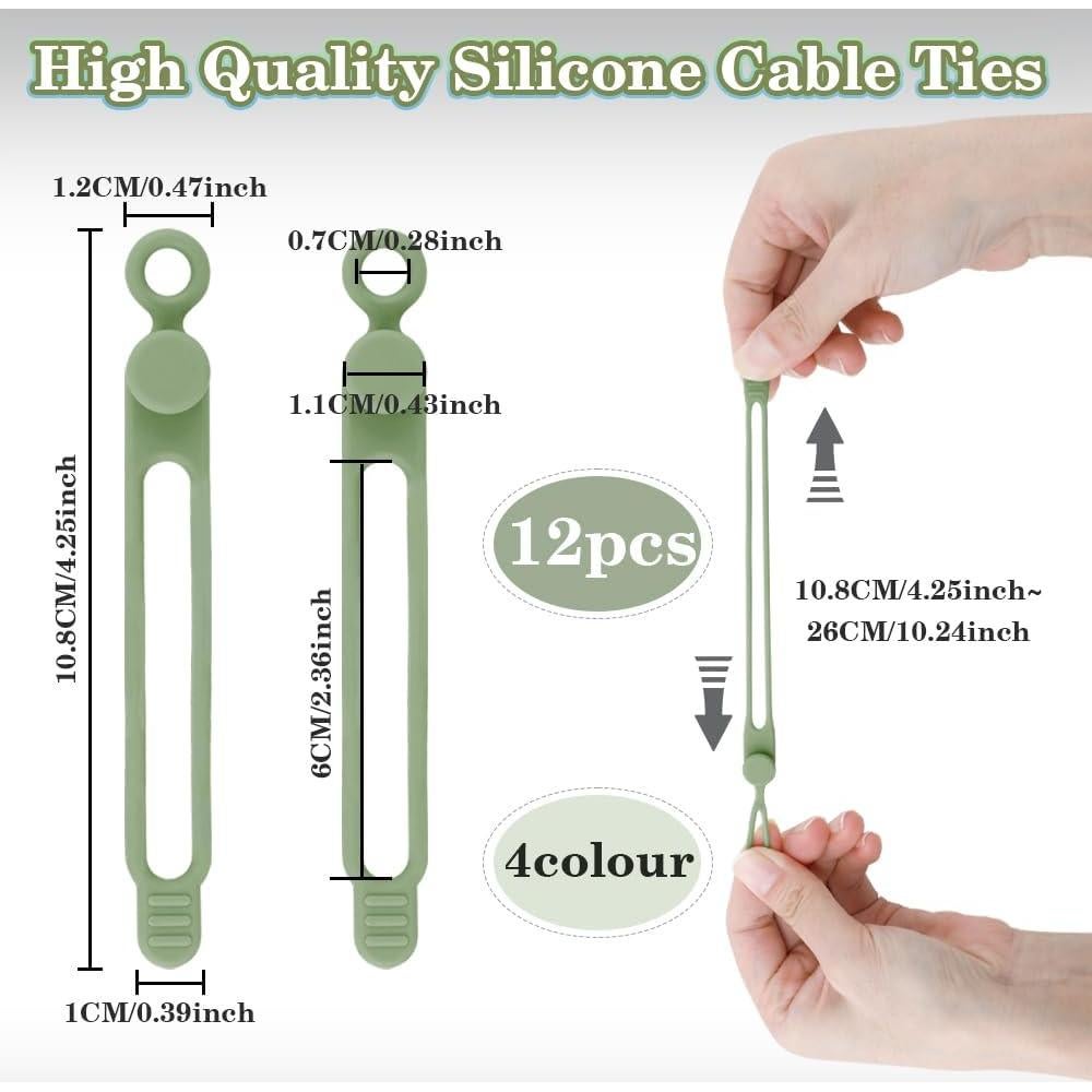 12 Correas de Silicona Multicolores para Organizar Cables