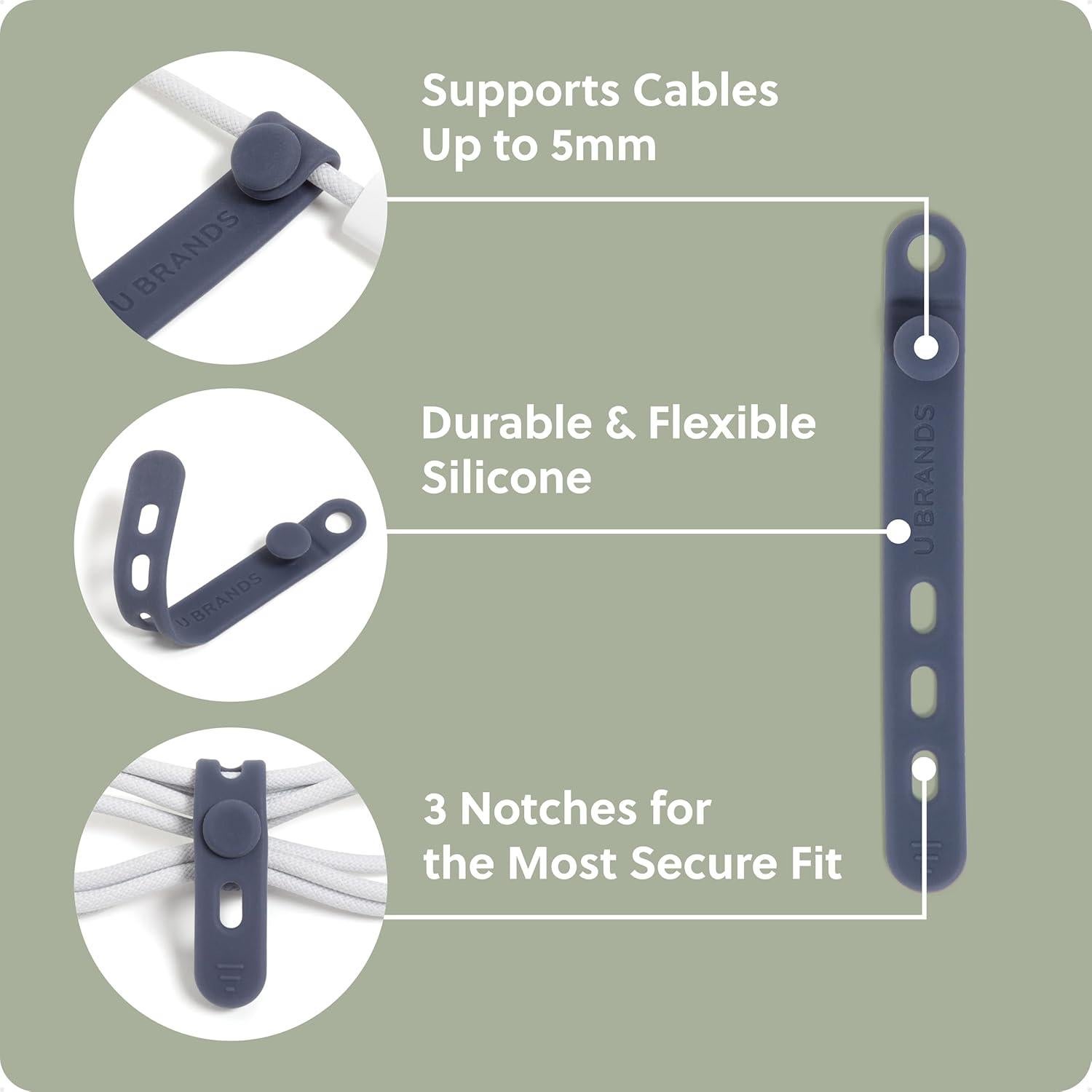 Organizador de Cables de Silicona U Brands - Juego de 20 Sujetacables