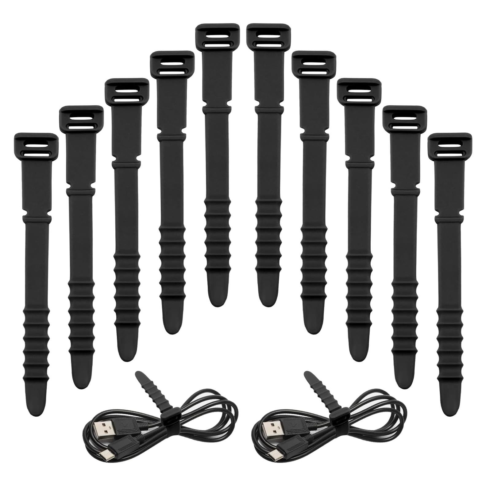 20 Sujetadores de Cable de Silicona Coufce 11.43 cm Negros