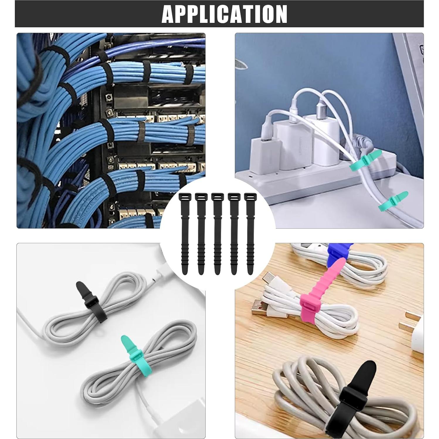 20 Sujetadores de Cable de Silicona Coufce 11.43 cm Negros