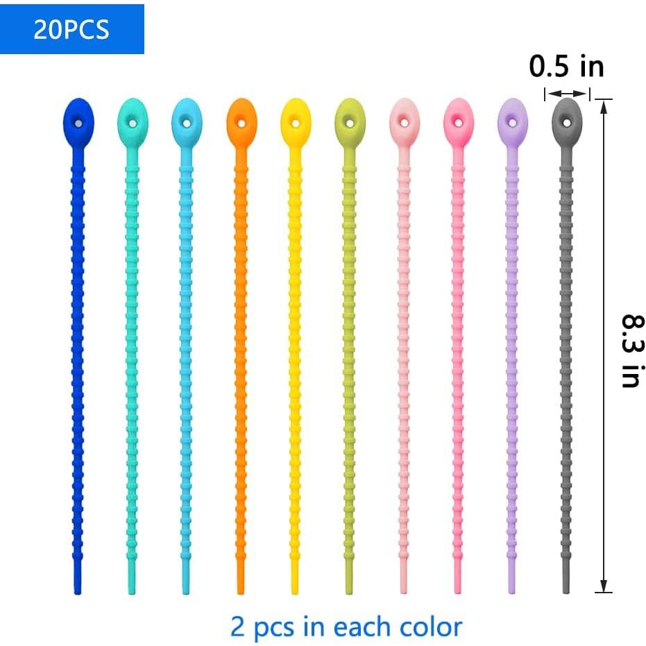 20 Corbatas de Cable de Silicona BIGEBO Multicolor 21 cm