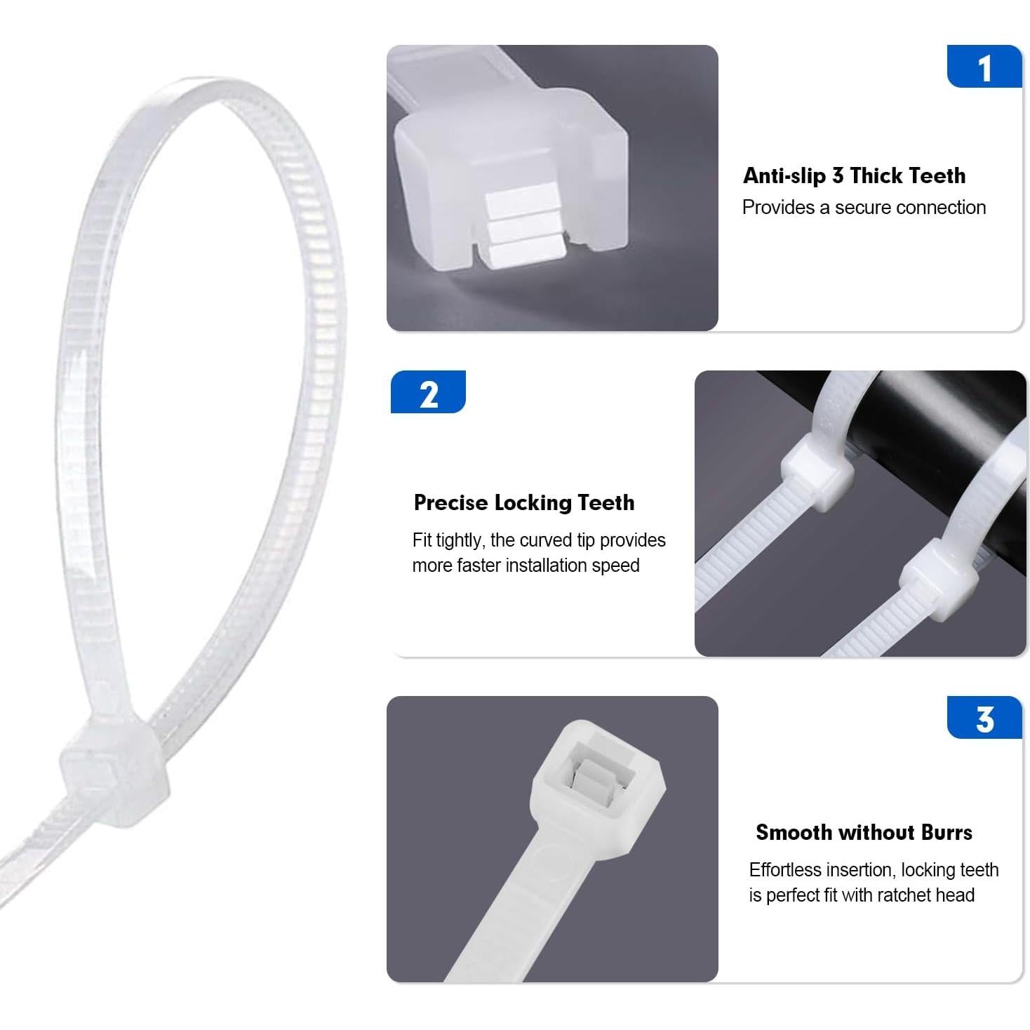 Bridas de Nylon RAZCC 20 cm 1200 pcs Alta Resistencia 22.7 kg