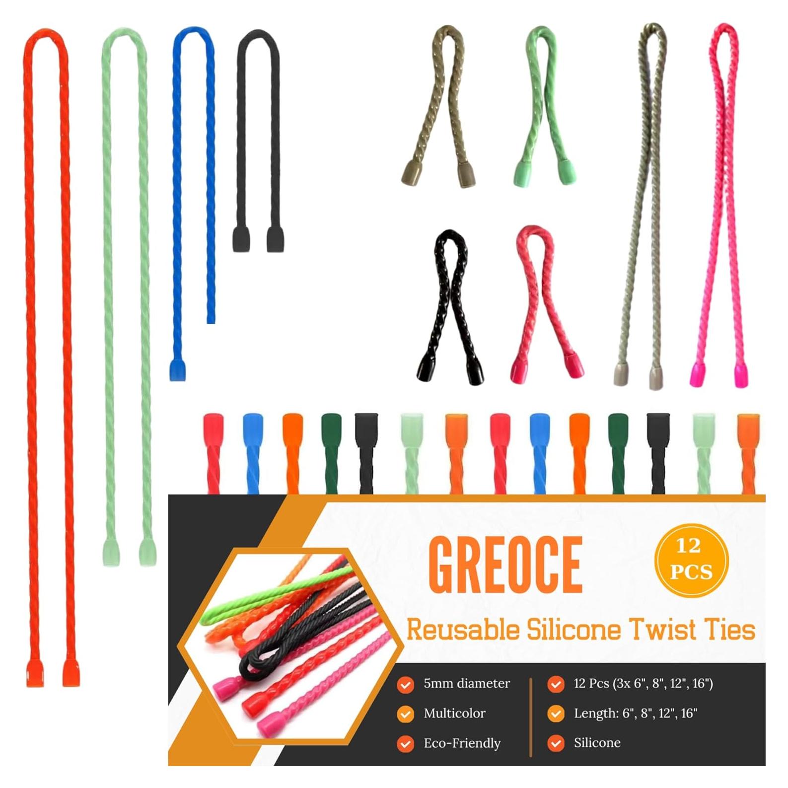 12 Sujetadores de Silicona GREOCE Multicolor 20cm Reutilizables