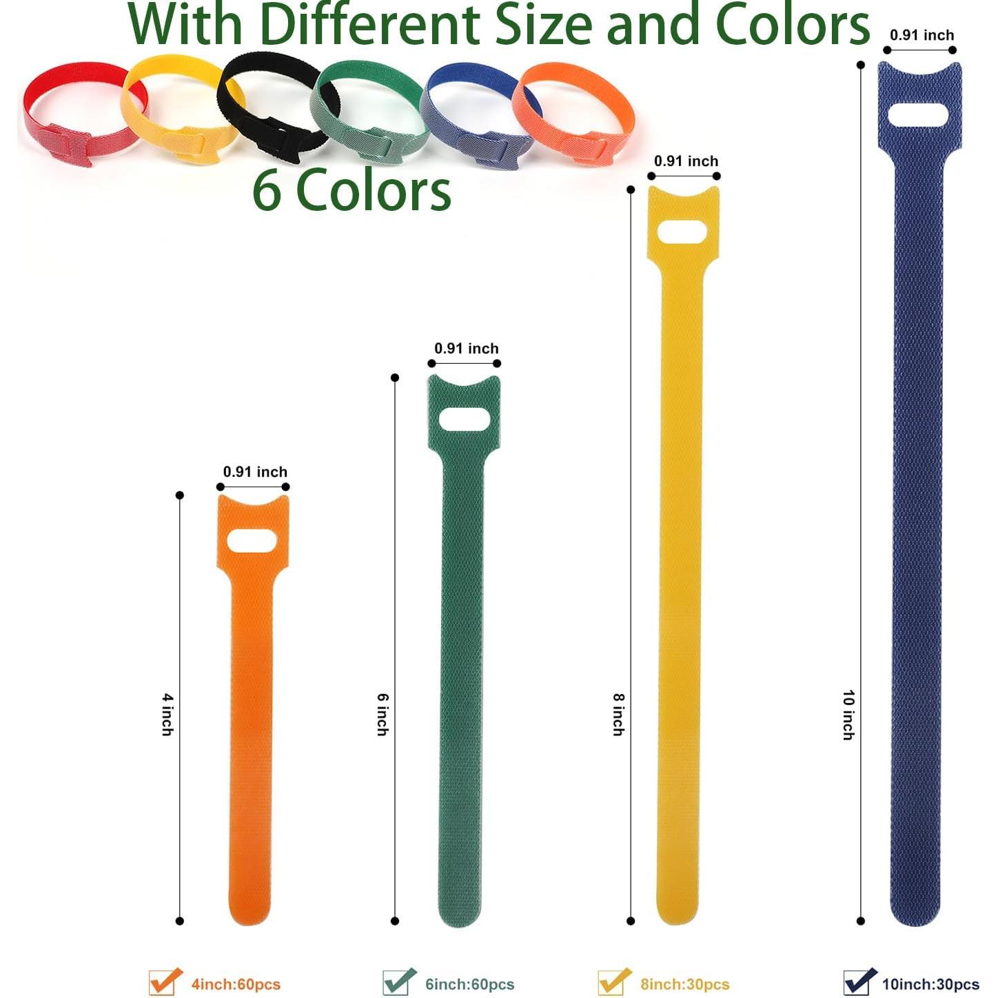 Bridas Reutilizables 180 Pcs Nylon 4-10 Pulgadas Coloridas