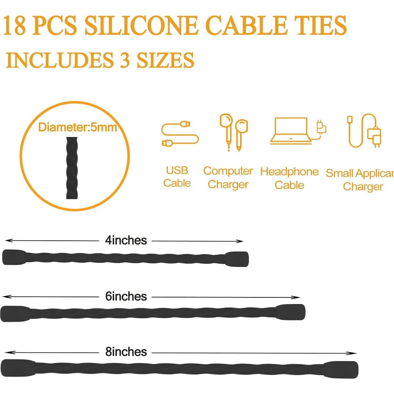 Correas de Cable de Silicona Reutilizables 18PCS Genérico 10-20cm