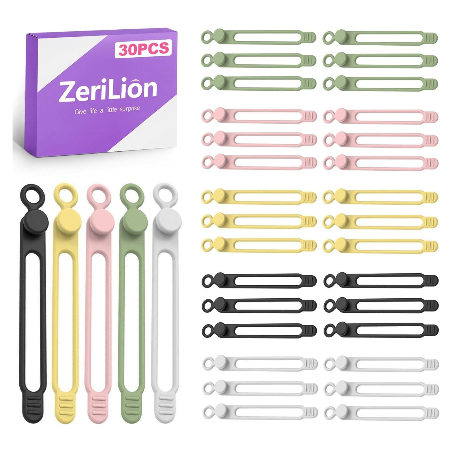 Paquete de 30 Bridas de Silicona ZeriLion - Reutilizables Multicolor