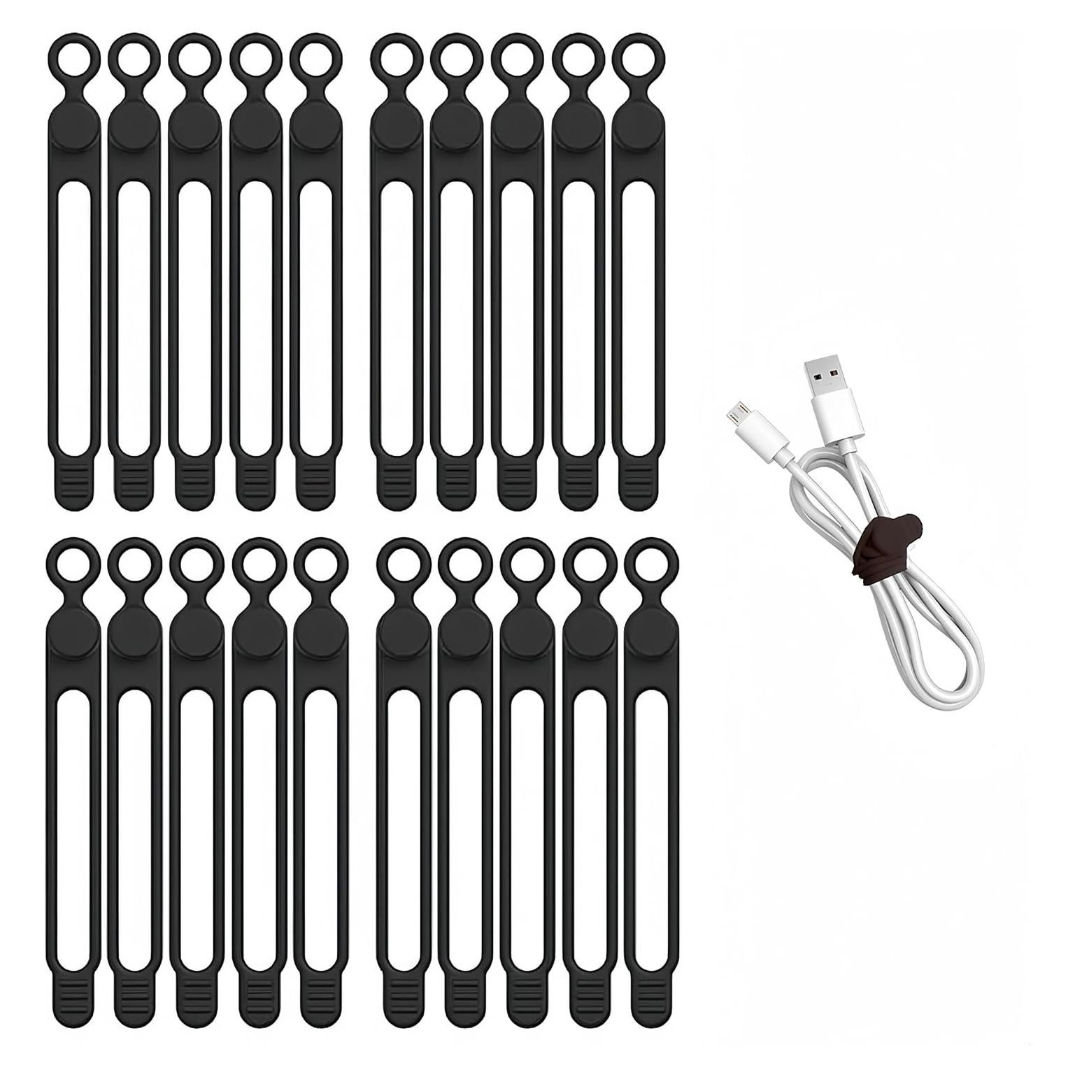 20 Sujetadores de Cable de Silicona YUYUDEHM Negro Reutilizables