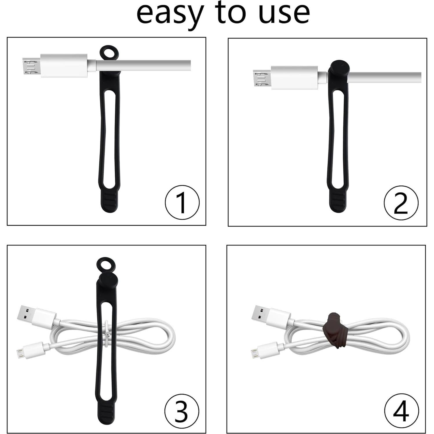 20 Sujetadores de Cable de Silicona YUYUDEHM Negro Reutilizables