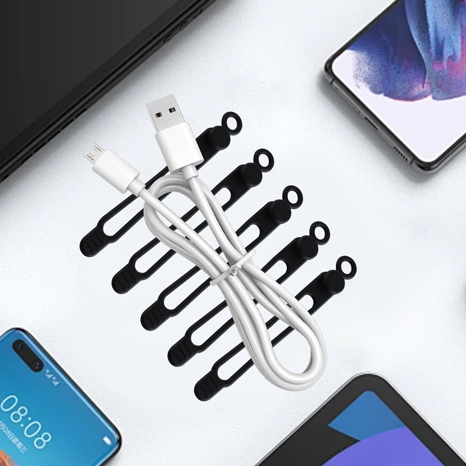 20 Sujetadores de Cable de Silicona YUYUDEHM Negro Reutilizables