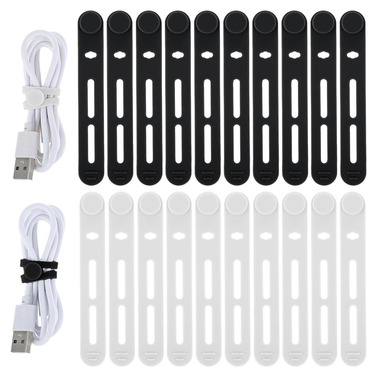 20 Correas de Silicona Psyqtsuary para Organizar Cables - Negro y Blanco