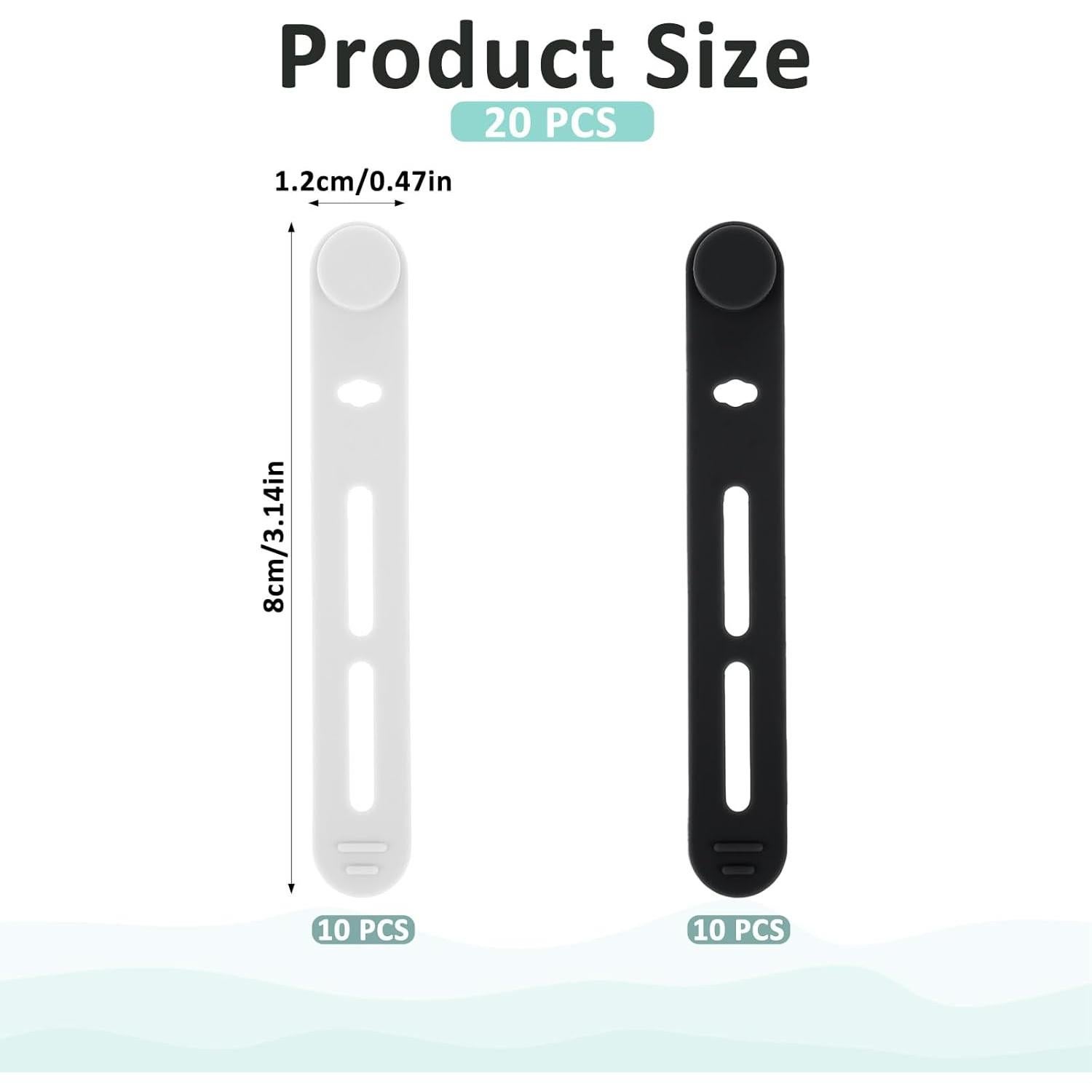 20 Correas de Silicona Psyqtsuary para Organizar Cables - Negro y Blanco