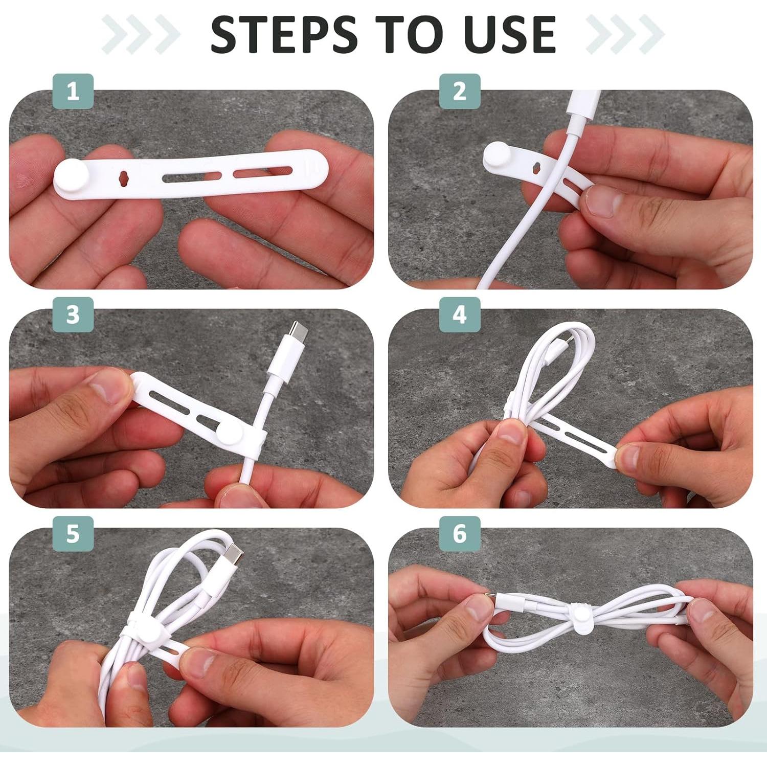 20 Correas de Silicona Psyqtsuary para Organizar Cables - Negro y Blanco