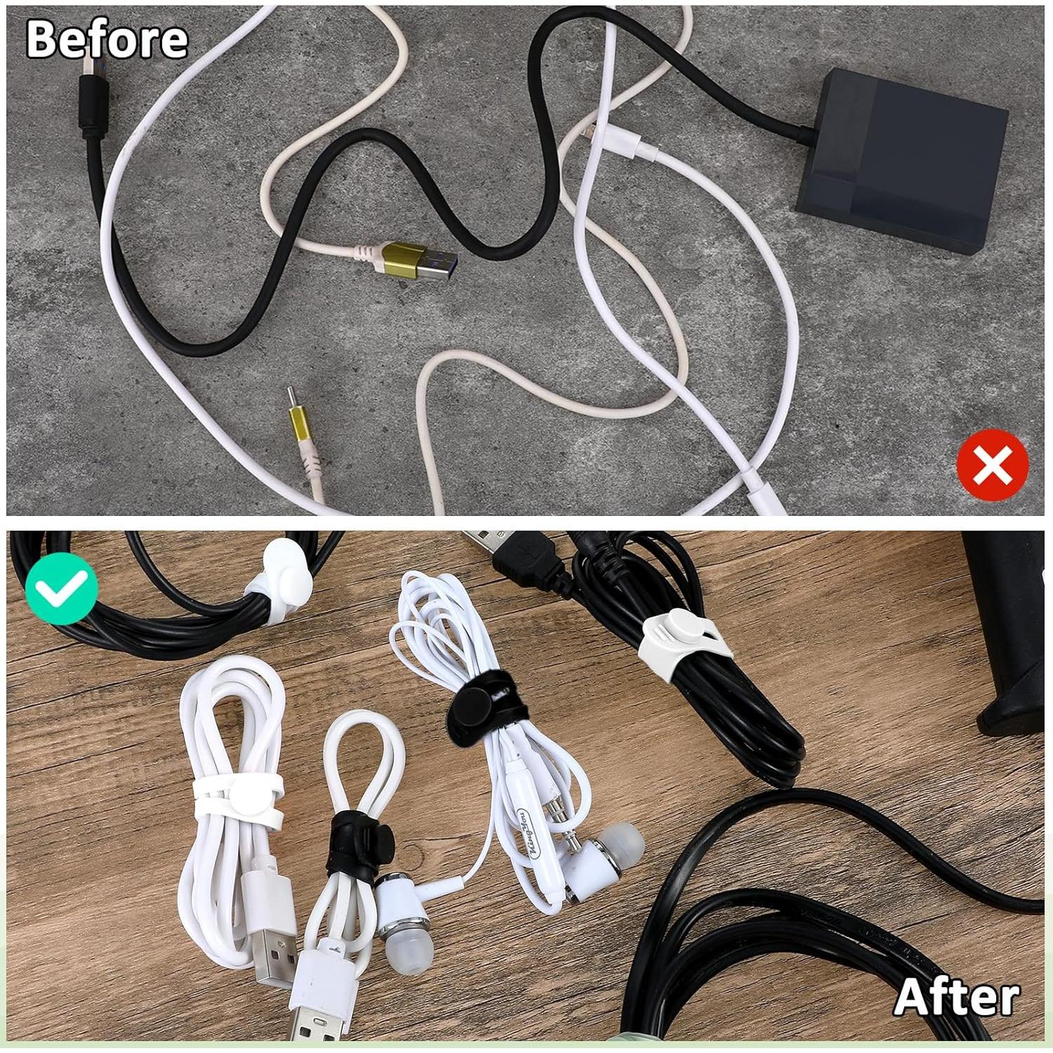 20 Correas de Silicona Psyqtsuary para Organizar Cables - Negro y Blanco