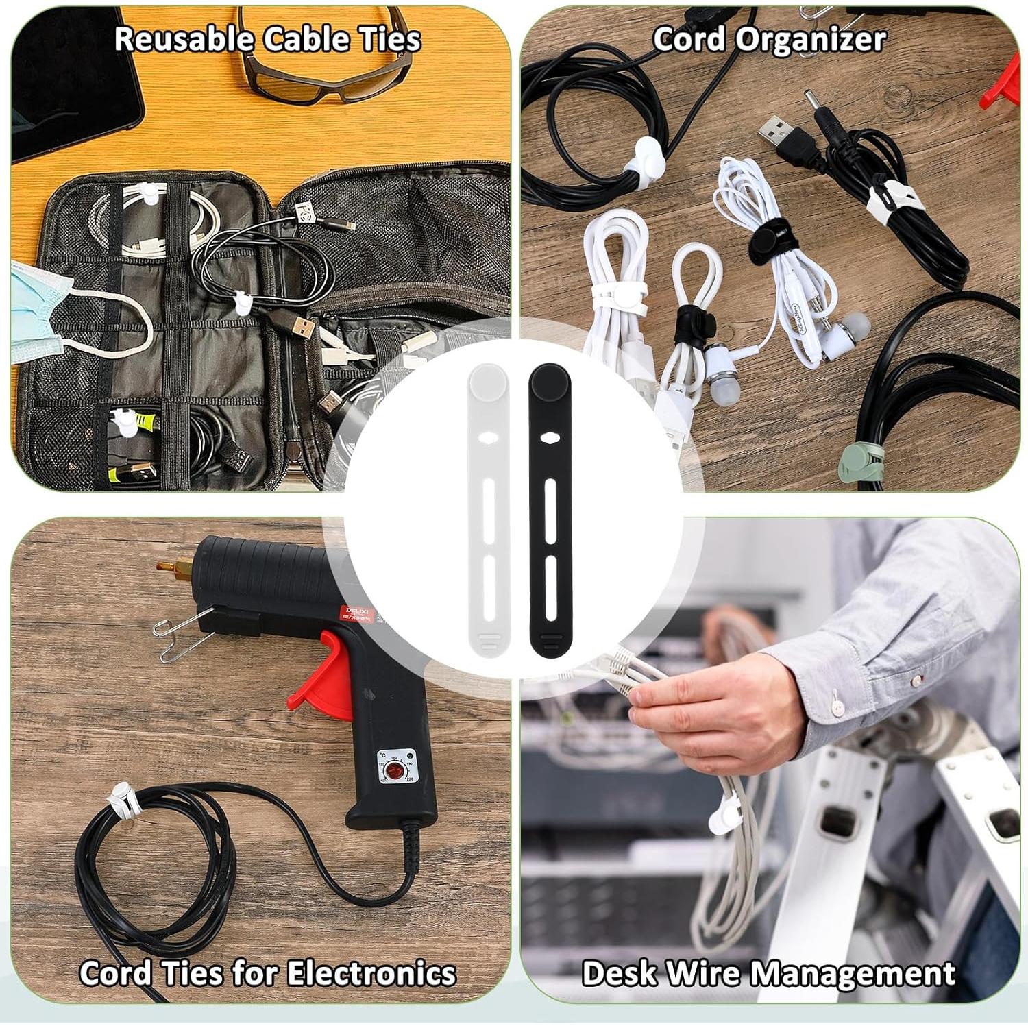 20 Correas de Silicona Psyqtsuary para Organizar Cables - Negro y Blanco